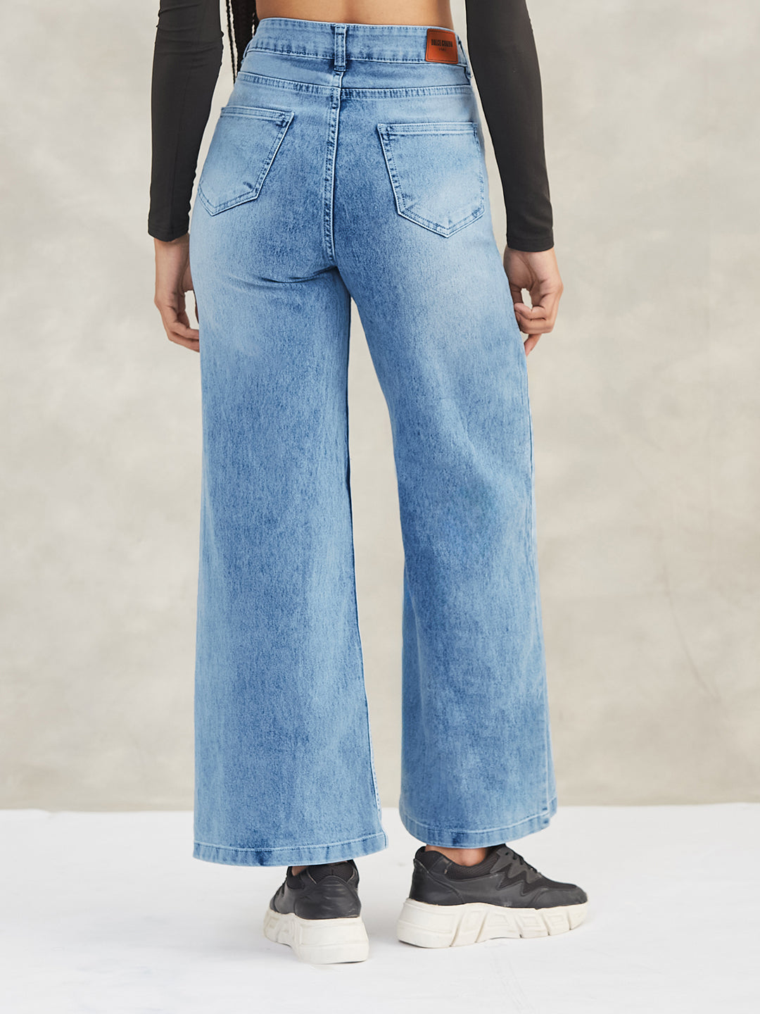 Women's Light Blue Wide-Leg High-Rise Stretchable Shaping Denim Jeans