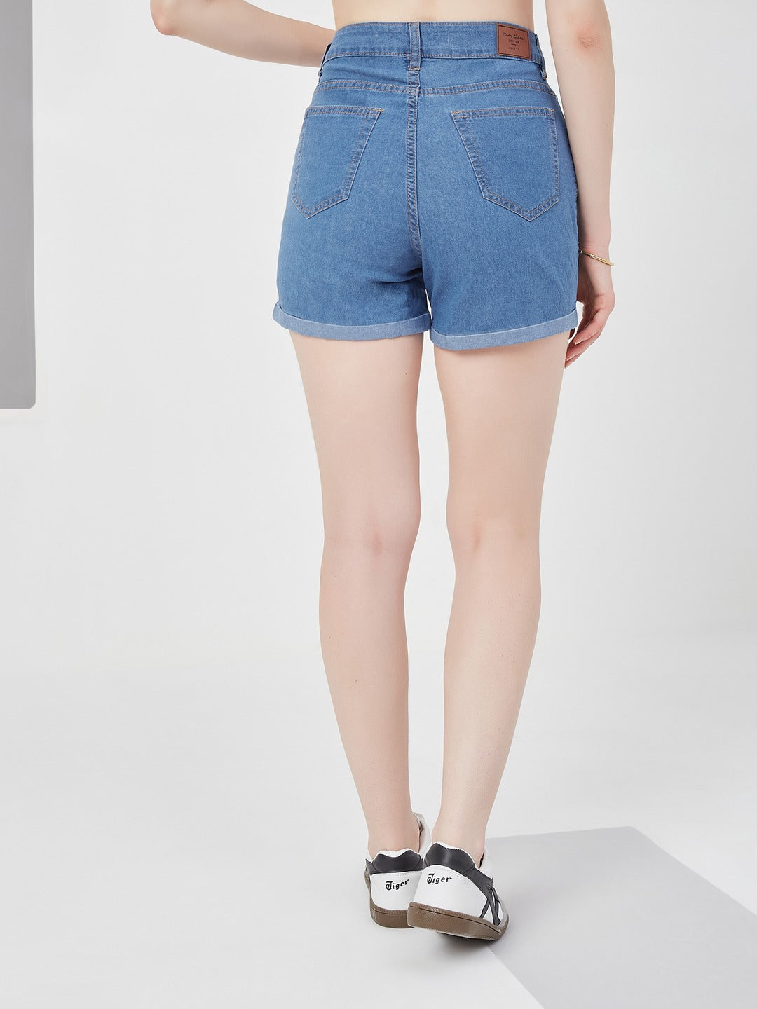 Blue Relaxed Fit Mid Rise Light Weight Denim Shorts for Women