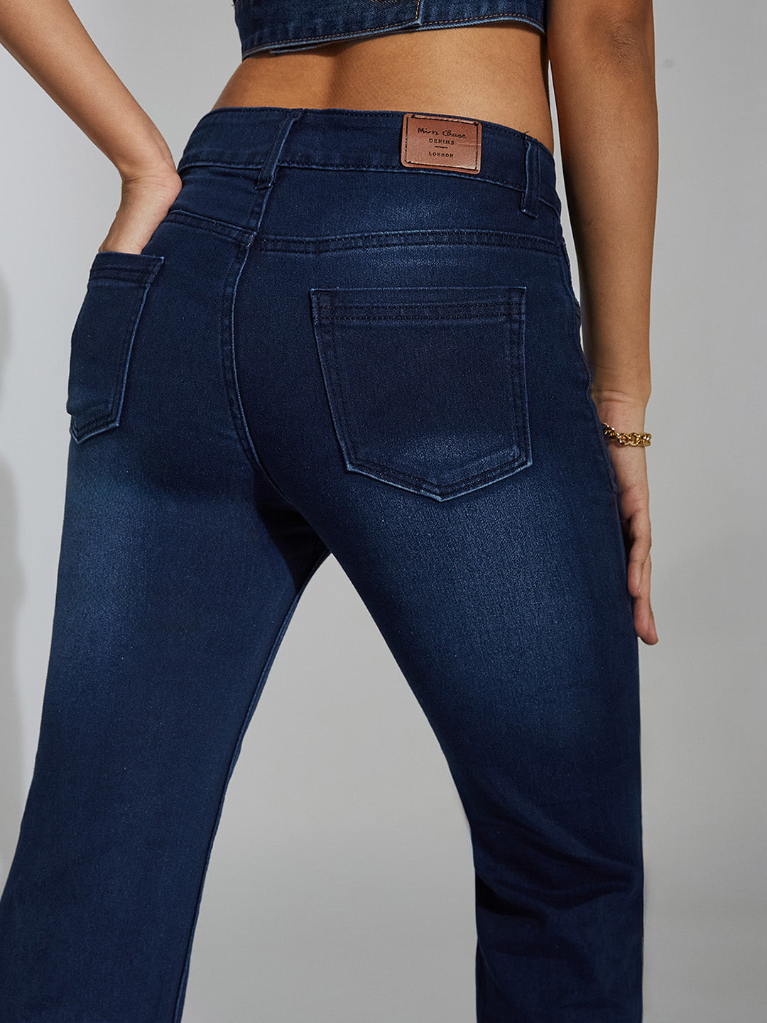CHASEstretch™ Navy-Blue Wide-Leg Mid-Rise Denim Jeans