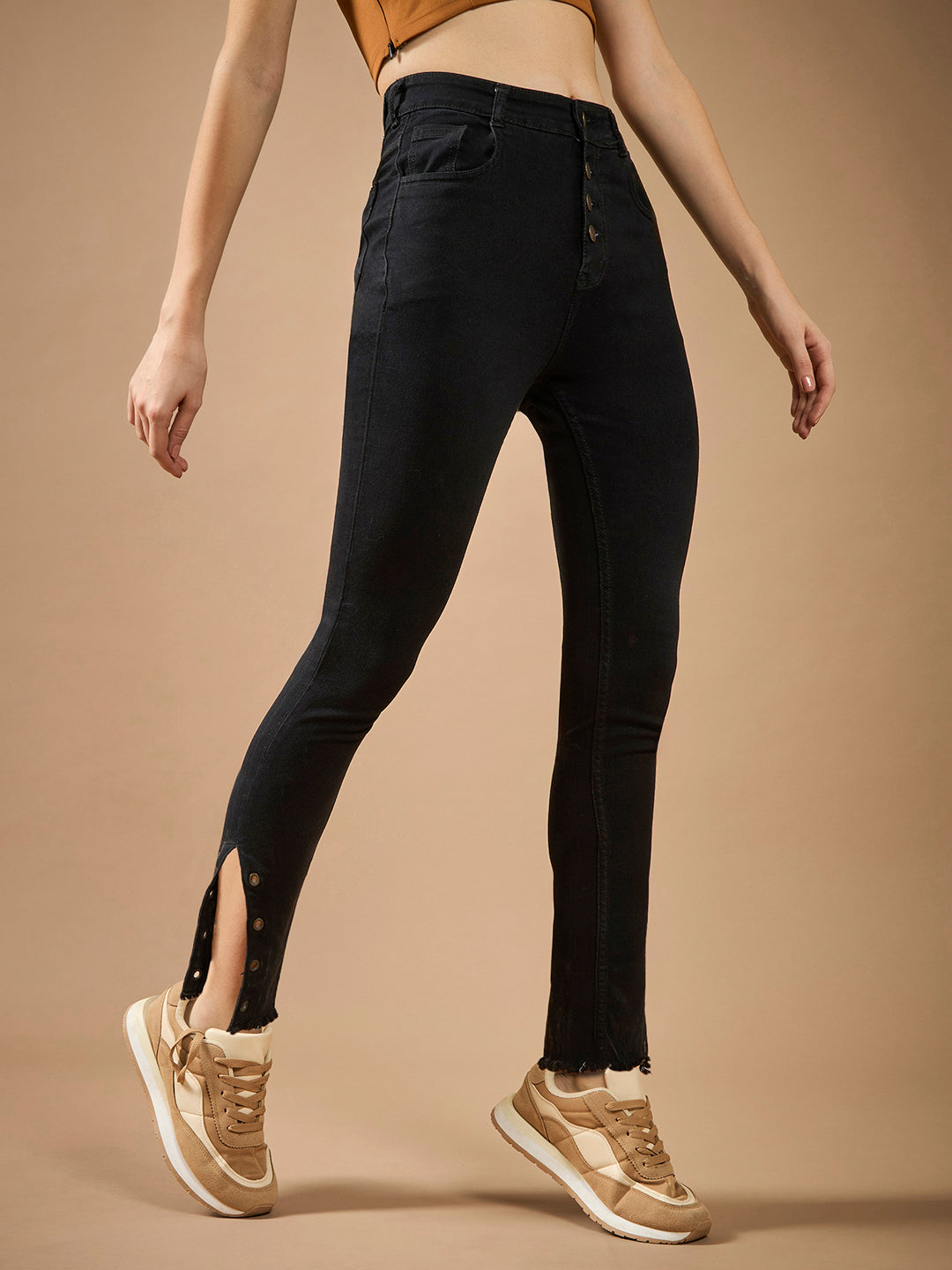 Women's Black Skinny-Fit Relaxed High-Rise Regular-Length Denim Stretchable Jeans