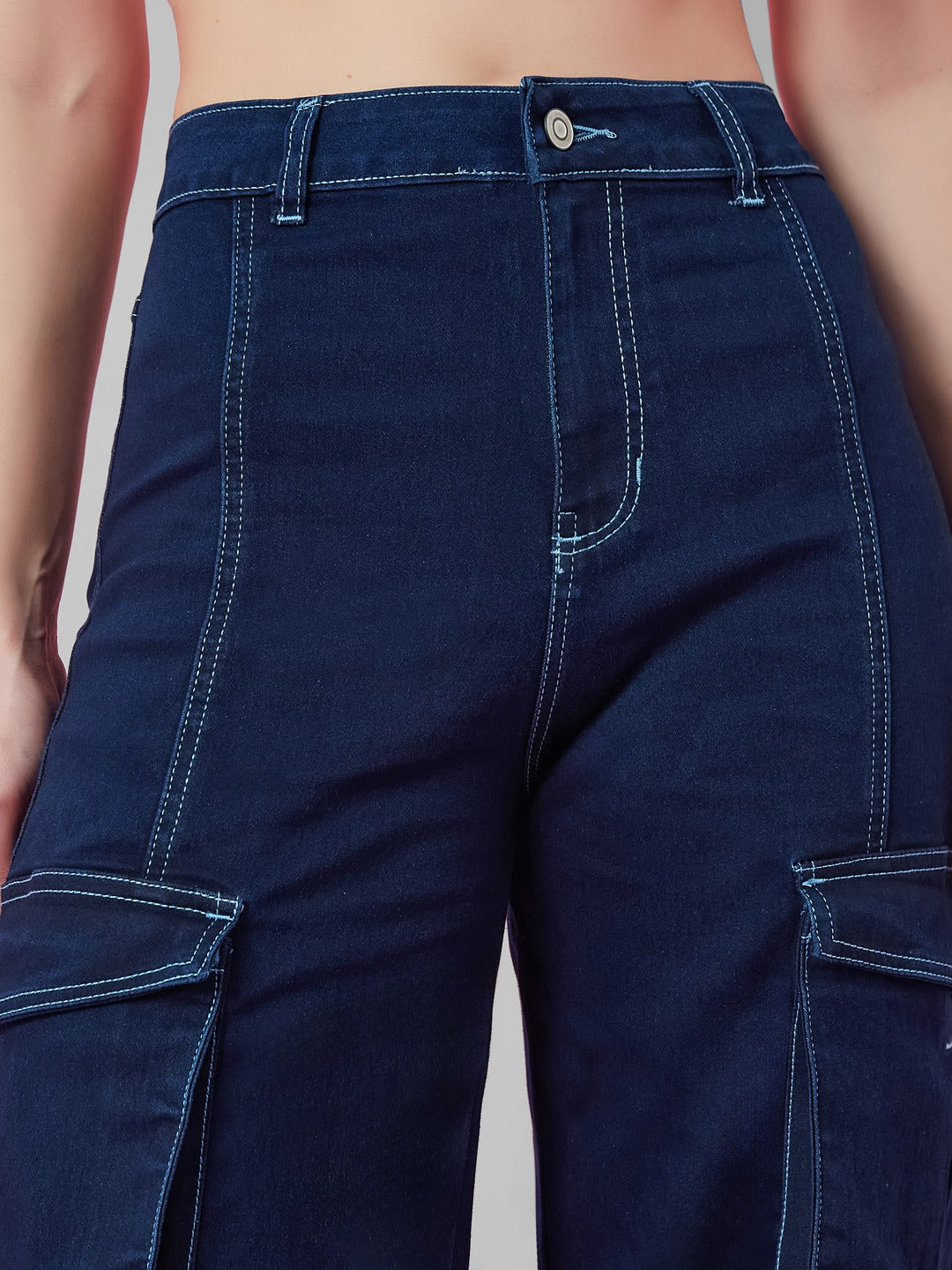 Navy Blue Wide leg high-rise Regular Stretchable Denim Jeans for Women