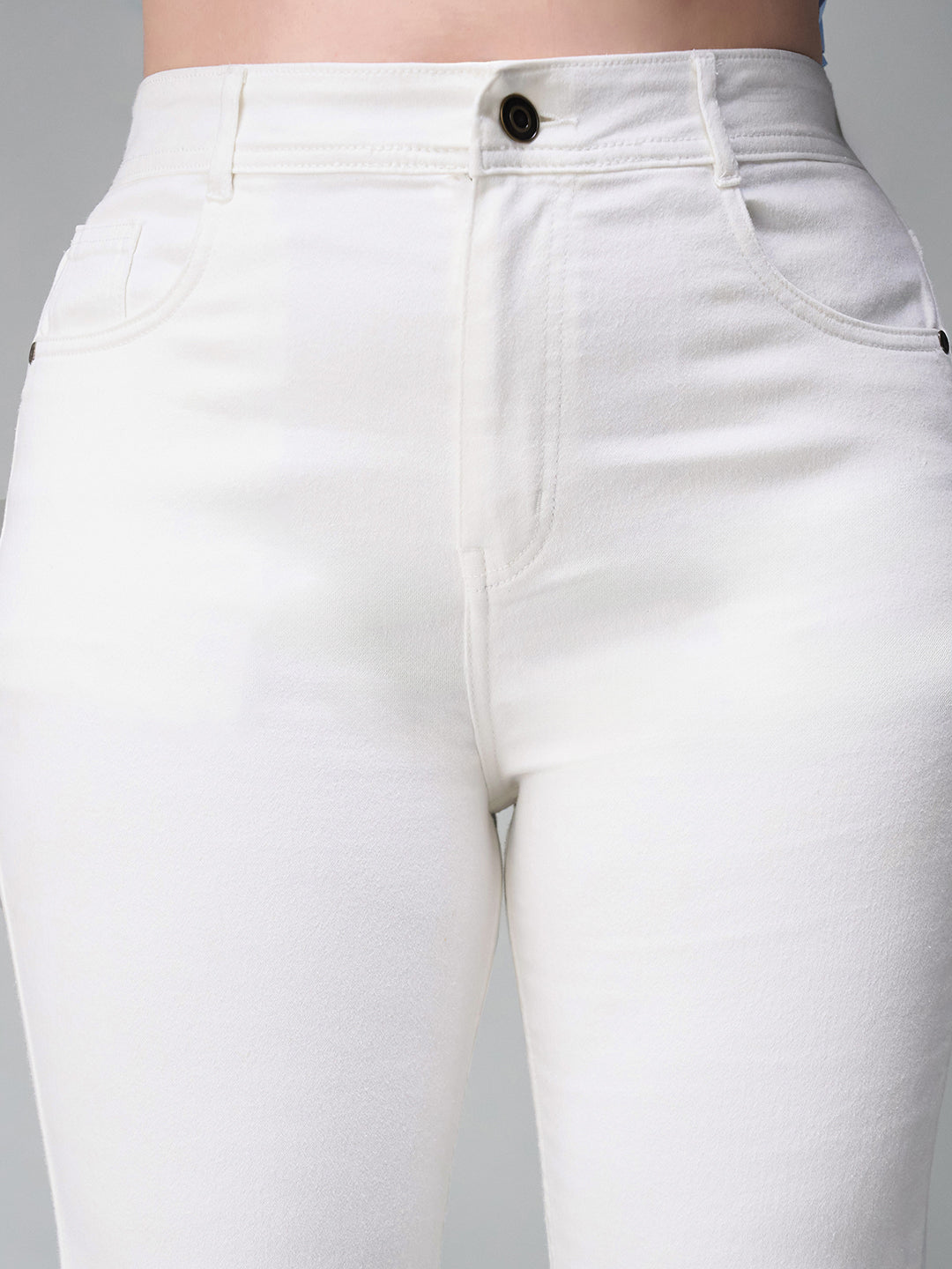 24/7 Comfort White Skinny-Fit High-Rise Bleached Cropped Stretchable Denim Jeans for Women