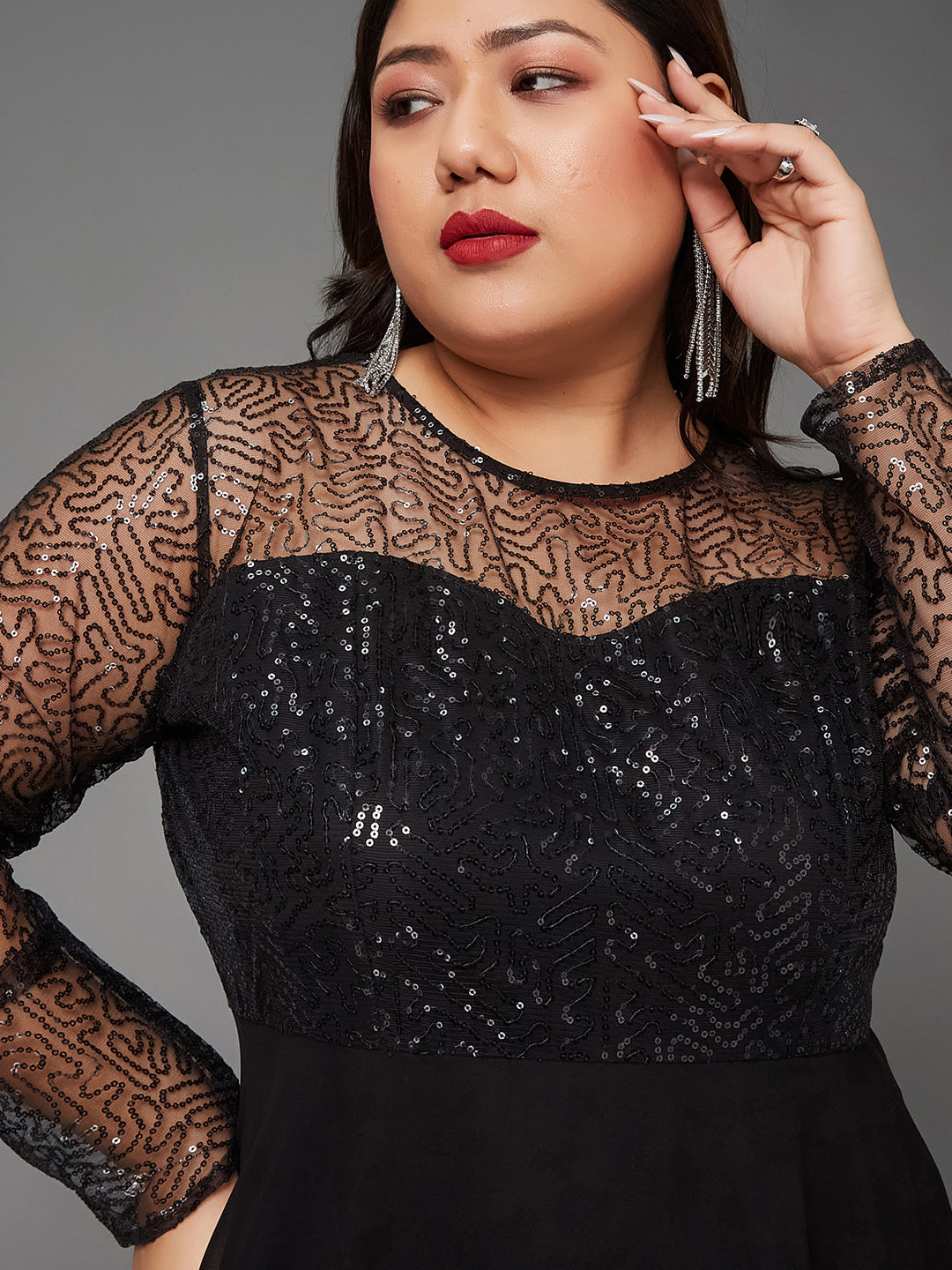 Body Bliss Black Sequined Party Maxi Dress