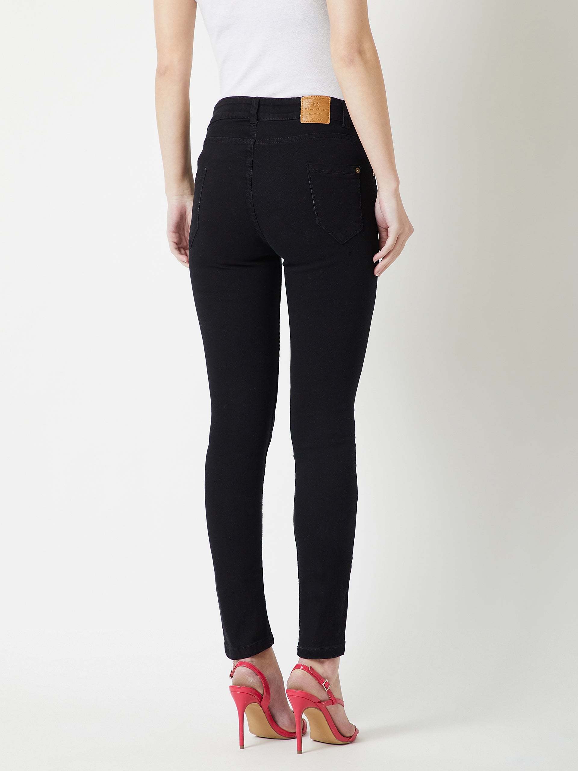 24/7 Comfort Black Slim-Fit Embellished High-Rise Stretchable Denim Jeans