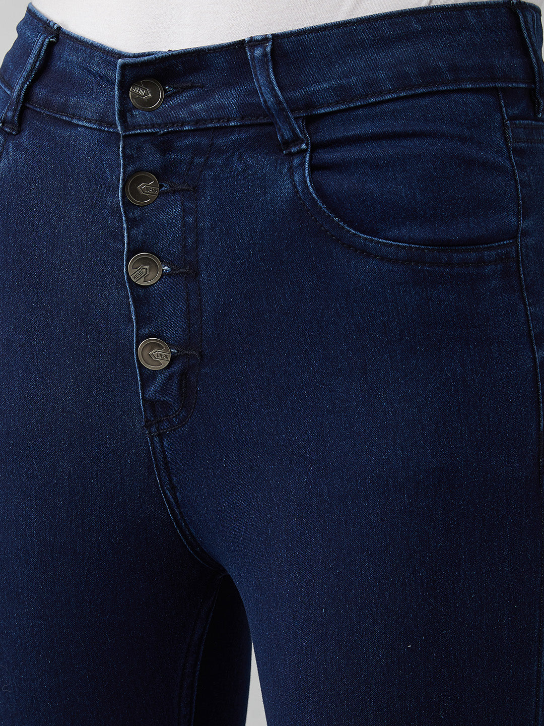 24/7 Comfort Navy-Blue Cotton Skinny-Fit Cropped High-Rise Stretchable Denim Jeans