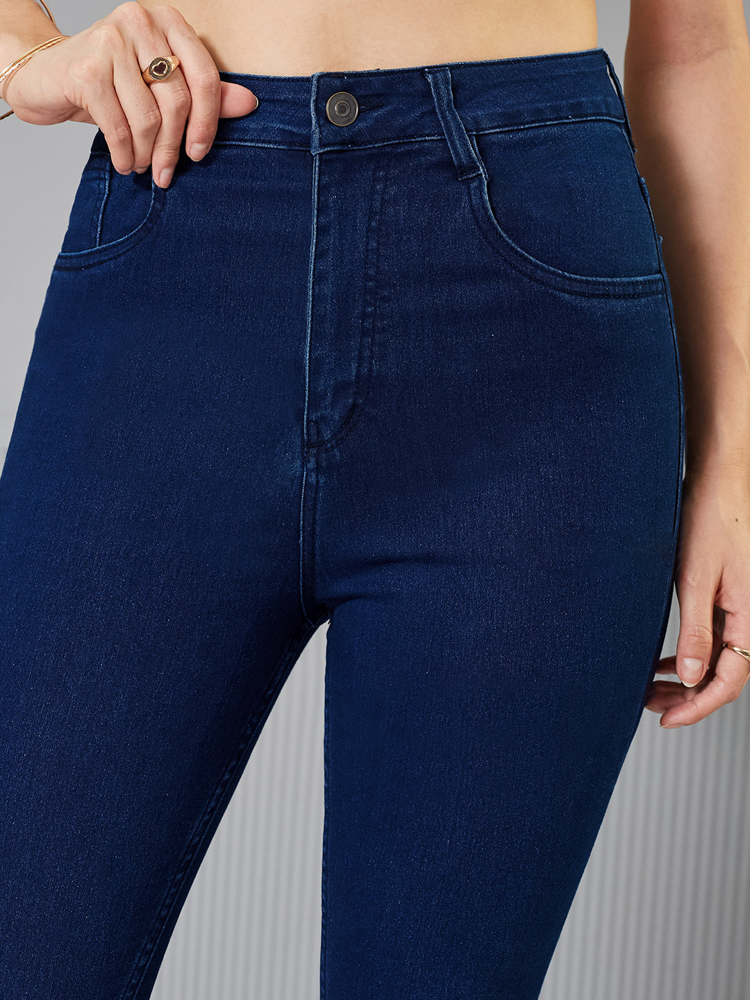 CHASEstretch™ Navy-Blue Skinny-Fit High-Rise Regular Stretchable Denim Jeans for Women — Miss Chase