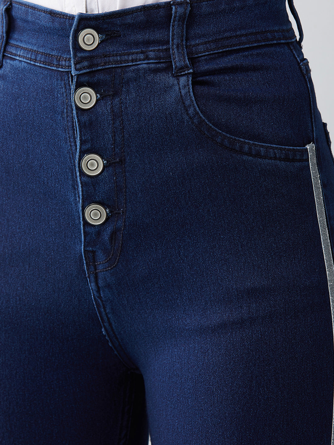 Women's Navy-Blue Cotton Skinny-Fit Relaxed High-Rise Stretchable Denim Jeans