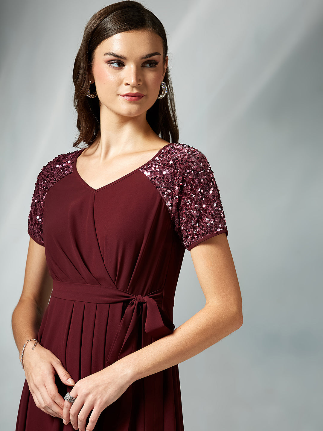 Wine Relaxed Fit Maxi Georgette Dress for Women — Miss Chase