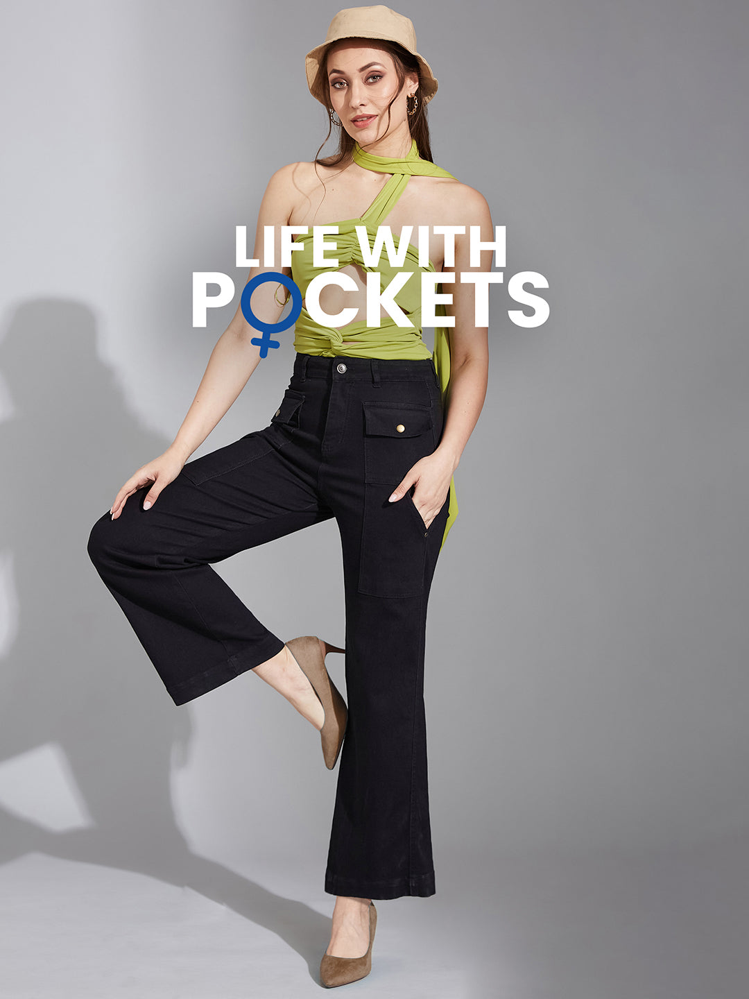24/7 Comfort Black Flared High-Rise Stretchable Denim Jeans