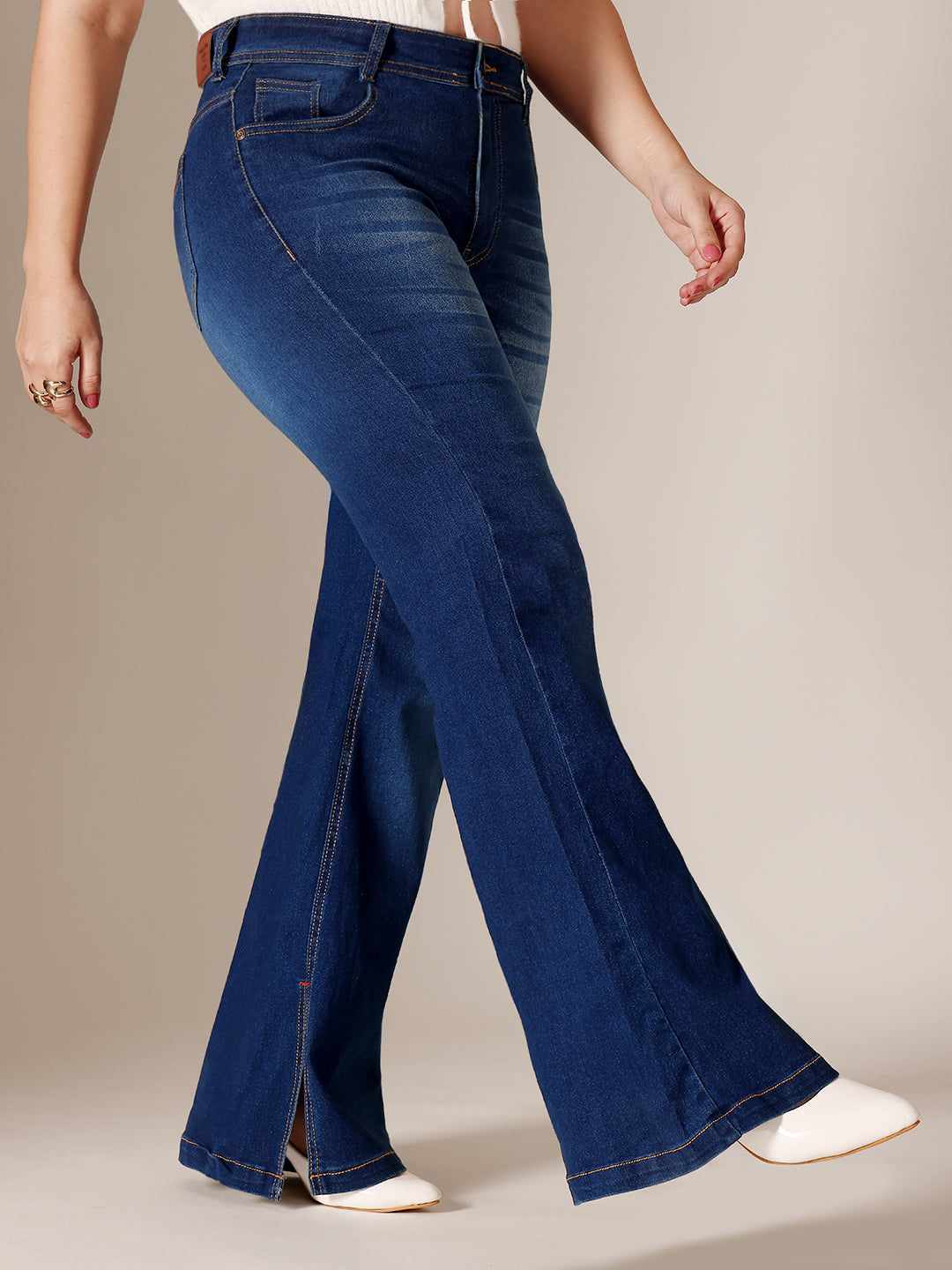 Blue Bootcut Mid Rise Regular Length Denim Stretchable Jeans for Women