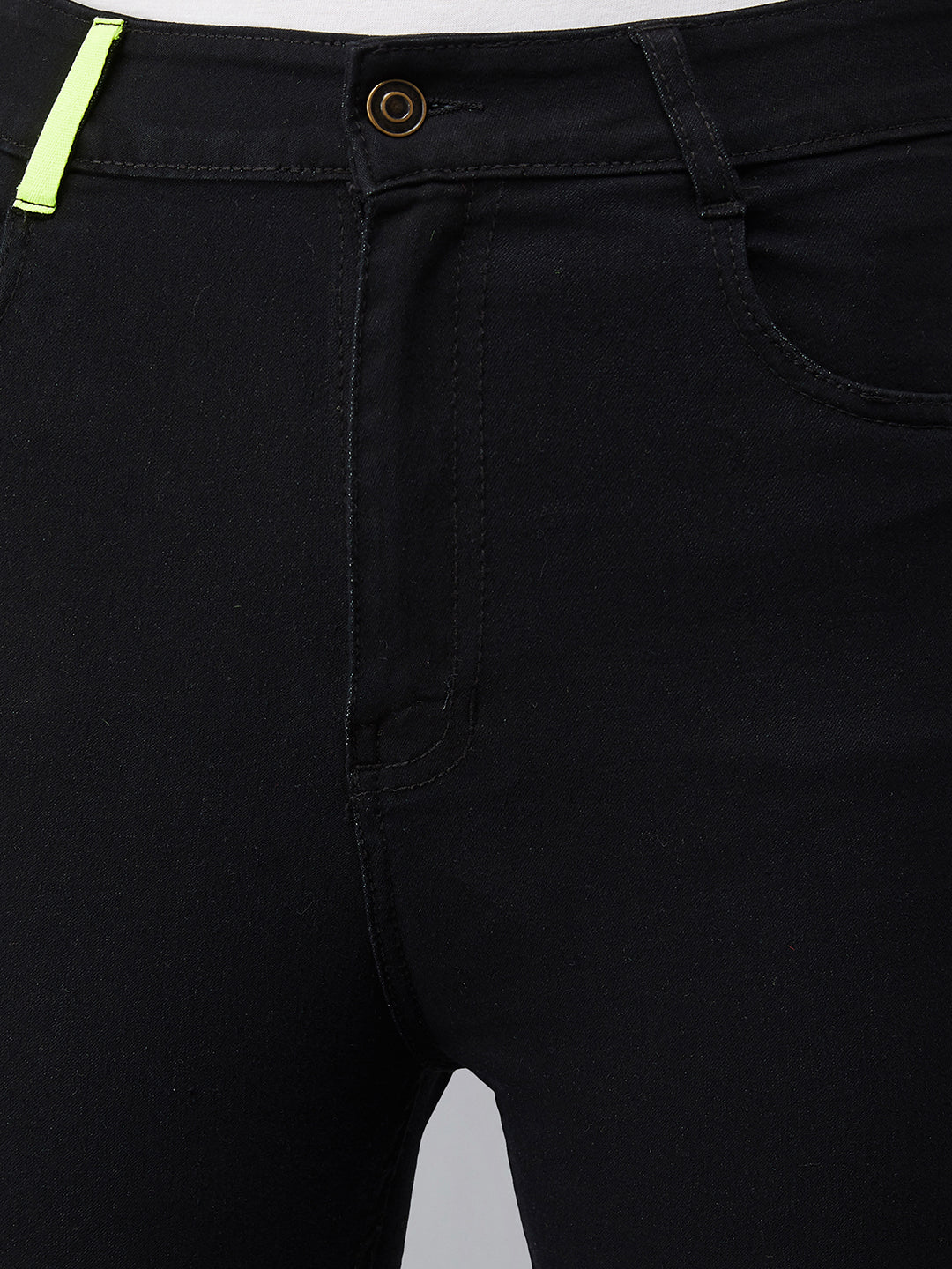 Women's Black Cotton Skinny-Fit Cropped High-Rise Stretchable Denim Jeans