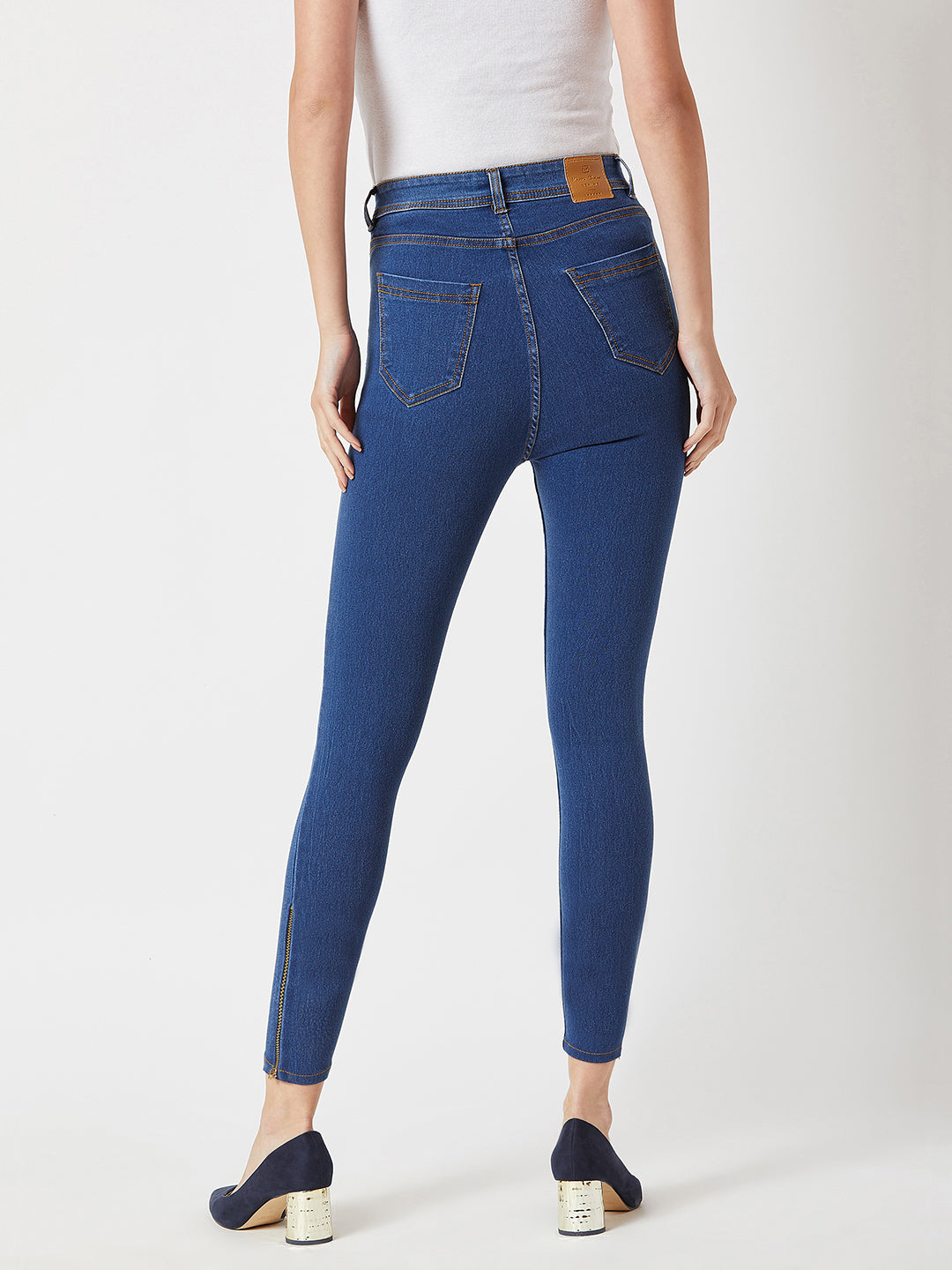Women's Blue Skinny High-Rise Distressed Cropped Denim Jeans