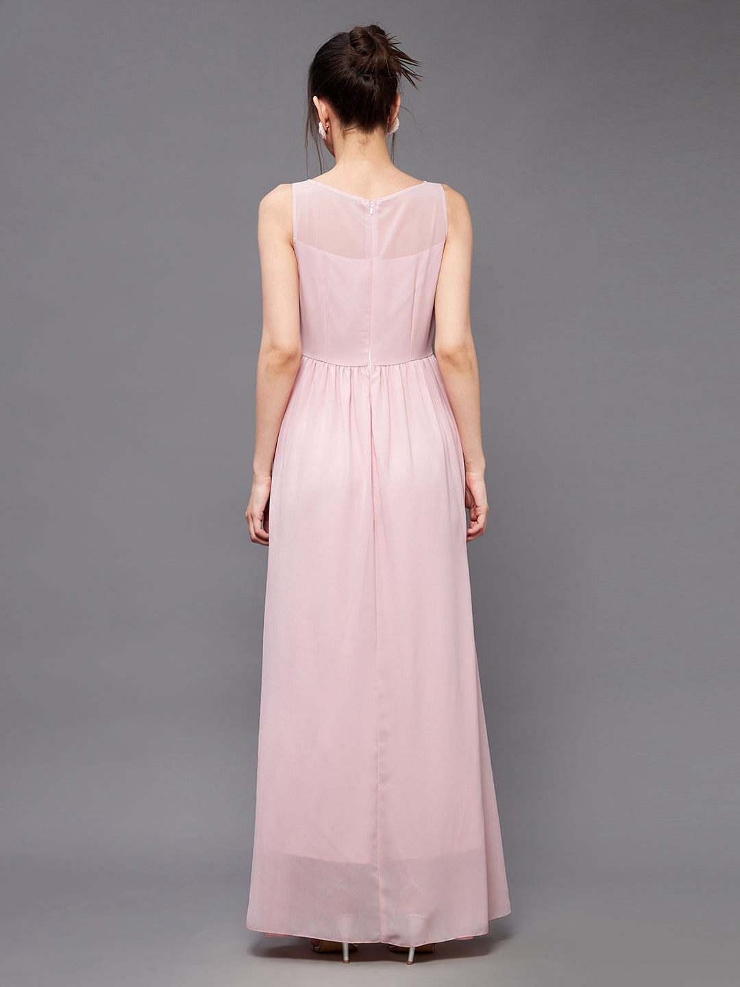 Light Pink Sleeveless Fit and Flare Sequinned Maxi Dress Long Dress Frock for Women