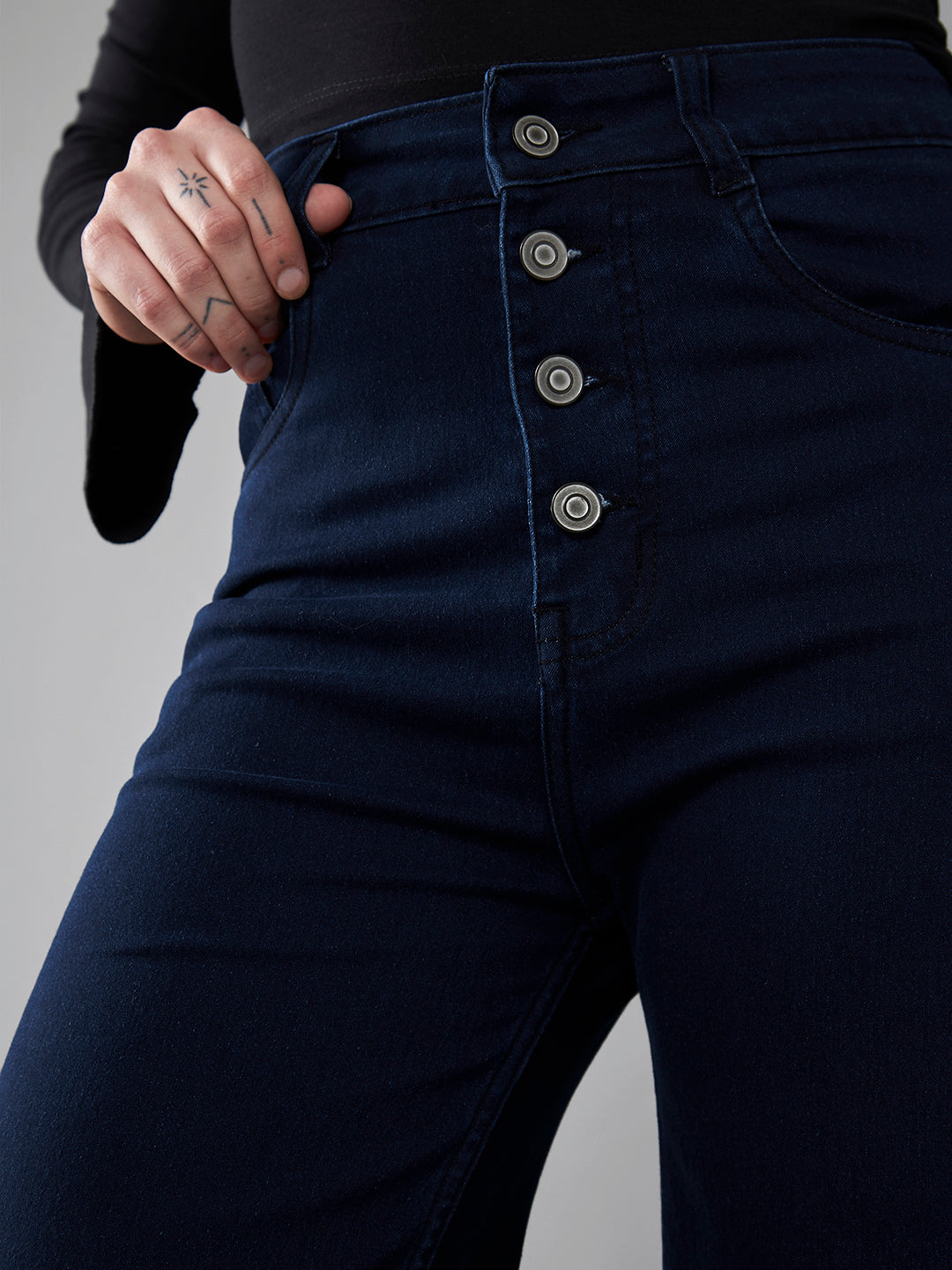 24/7 Comfort Navy-Blue Wide-Leg High-Rise Stretchable Denim Jeans