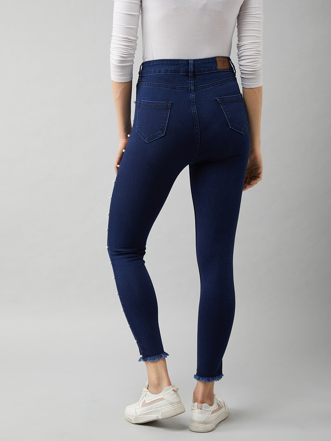 Women's Navy-Blue Cotton Skinny-Fit Cropped High-Rise Stretchable Denim Jeans