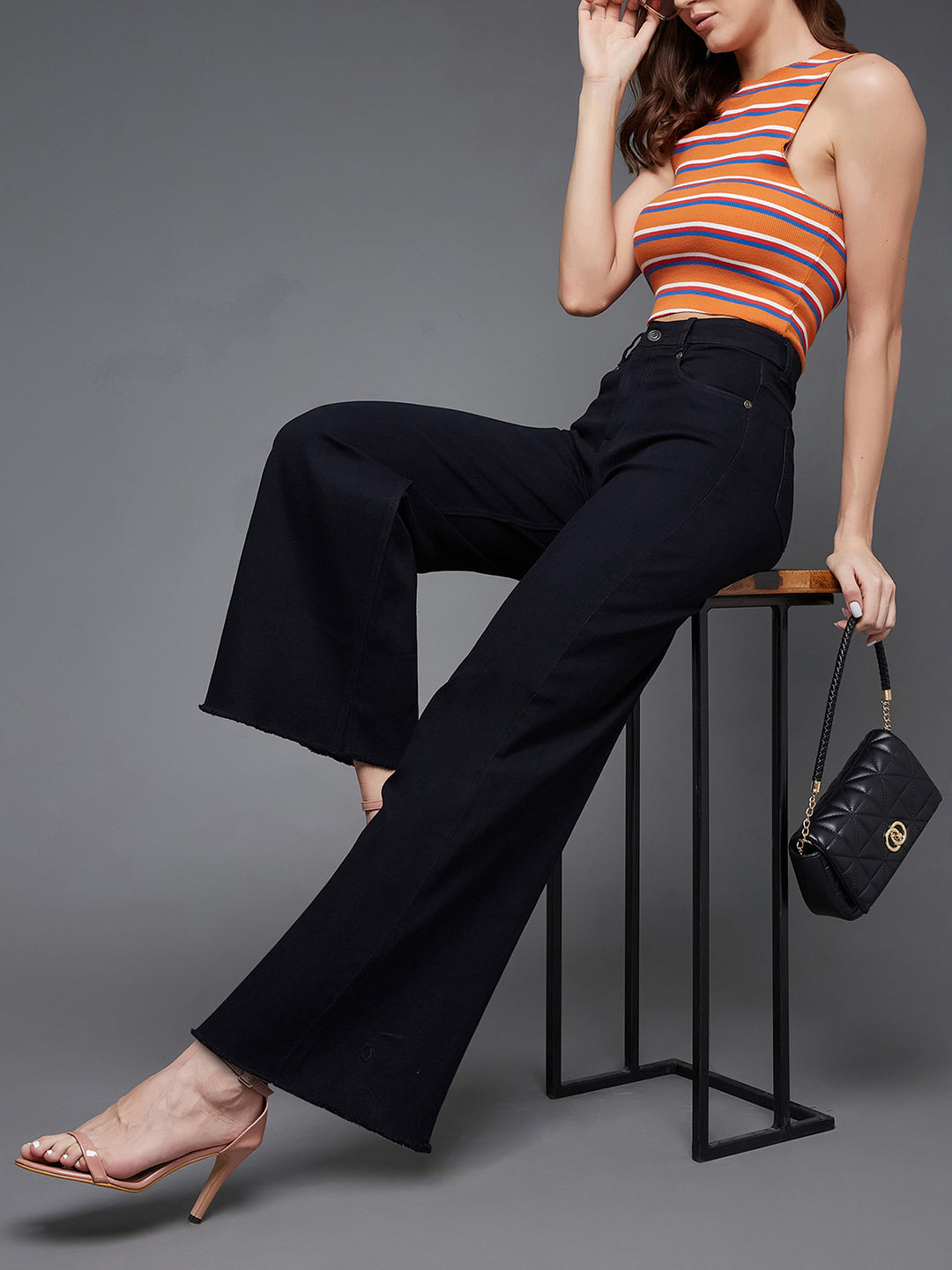 24/7 Comfort Black High-Rise Stretchable Wide-Leg Denim Jeans