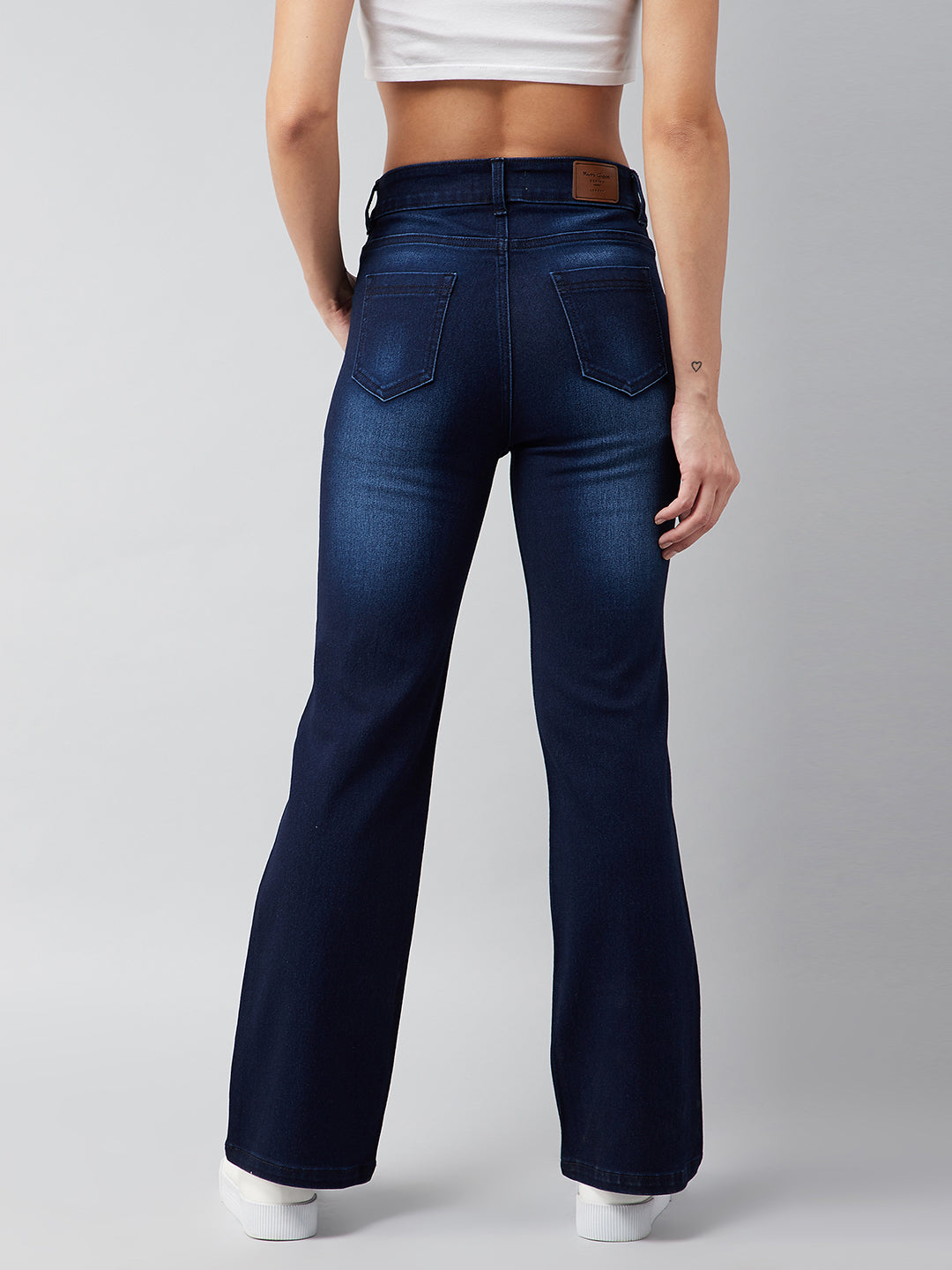 24/7 Comfort Navy-Blue Mid-Rise Stretchable Bell-Bottom Bootcut Denim Jeans