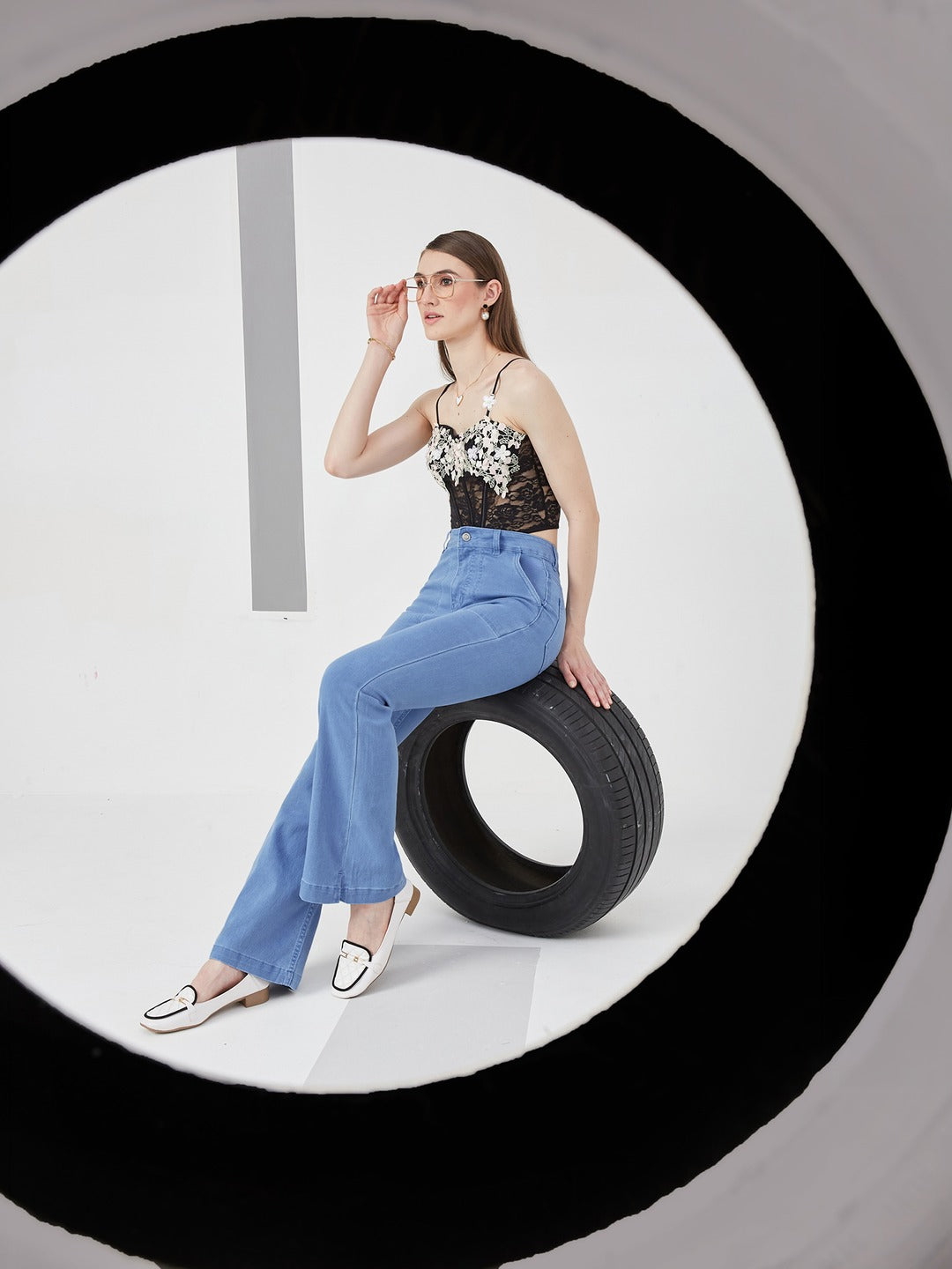 Light Blue Bootcut high-rise Regular Stretchable Denim Jeans for Women