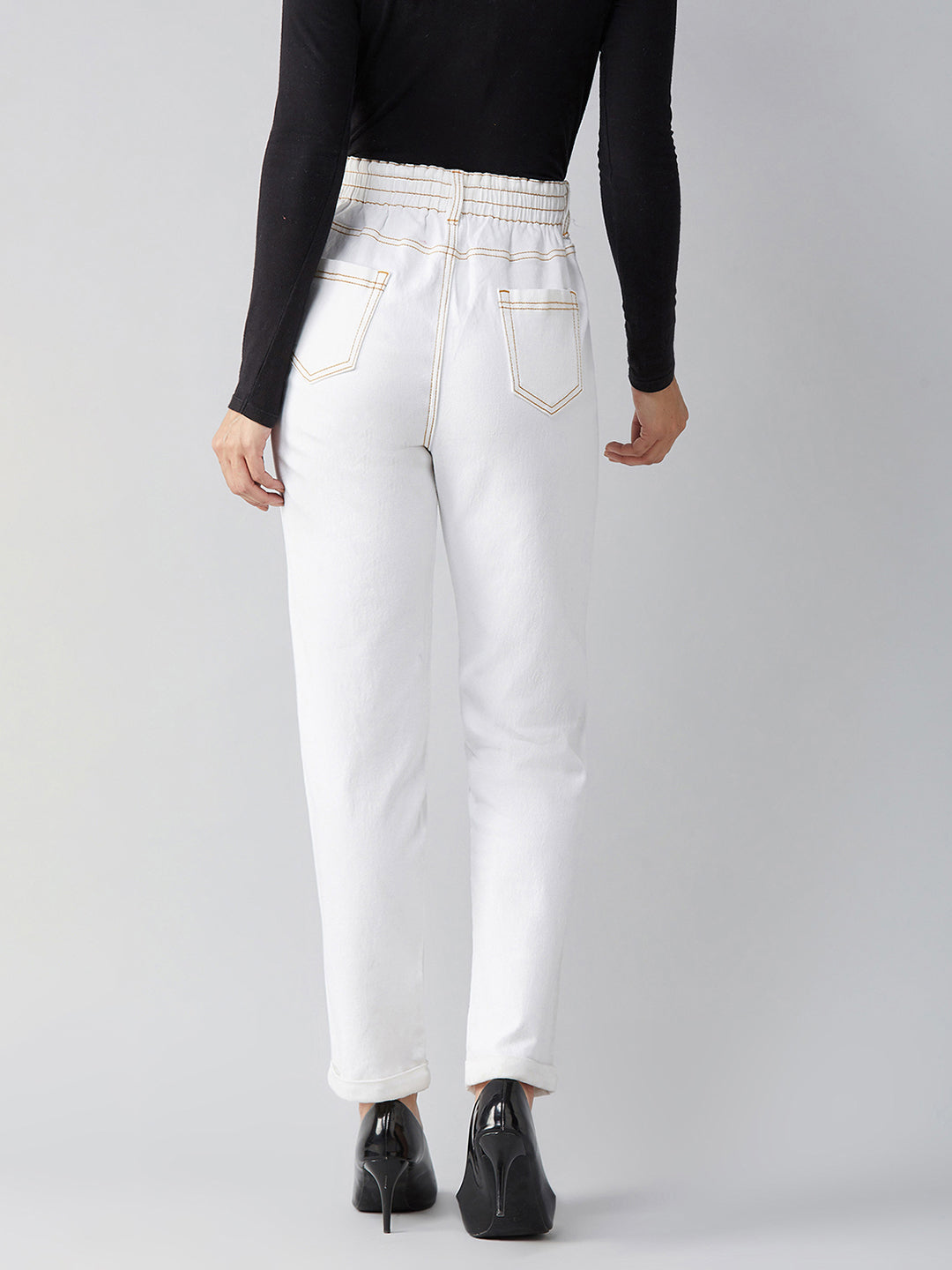 Women's White Mom's Jean High-Rise Stretchable Denim Jeans