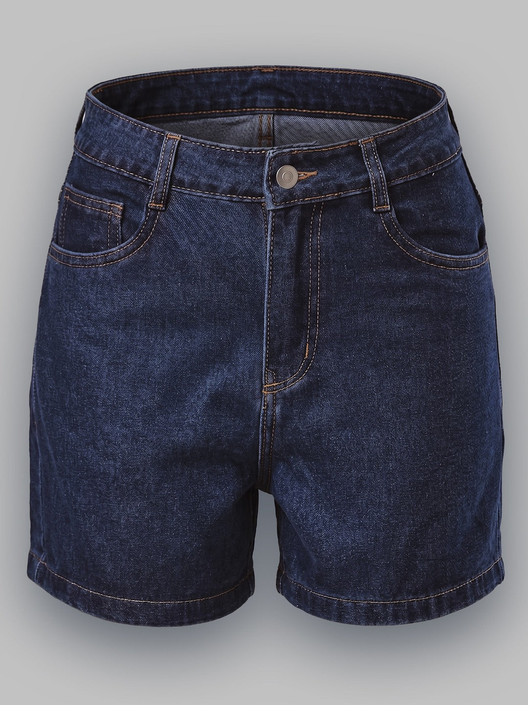 Dark Blue Flared High-Rise Denim Shorts for Women