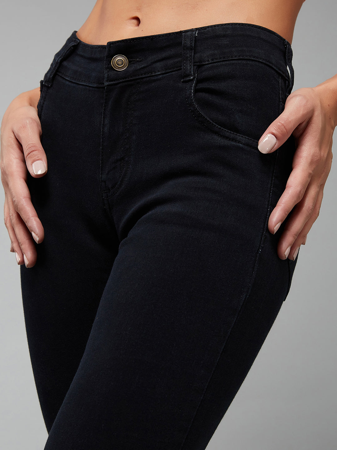 24/7 Comfort Black Bell-Bottom Semi-Bootcut Mid-Rise Stretchable Denim Jeans