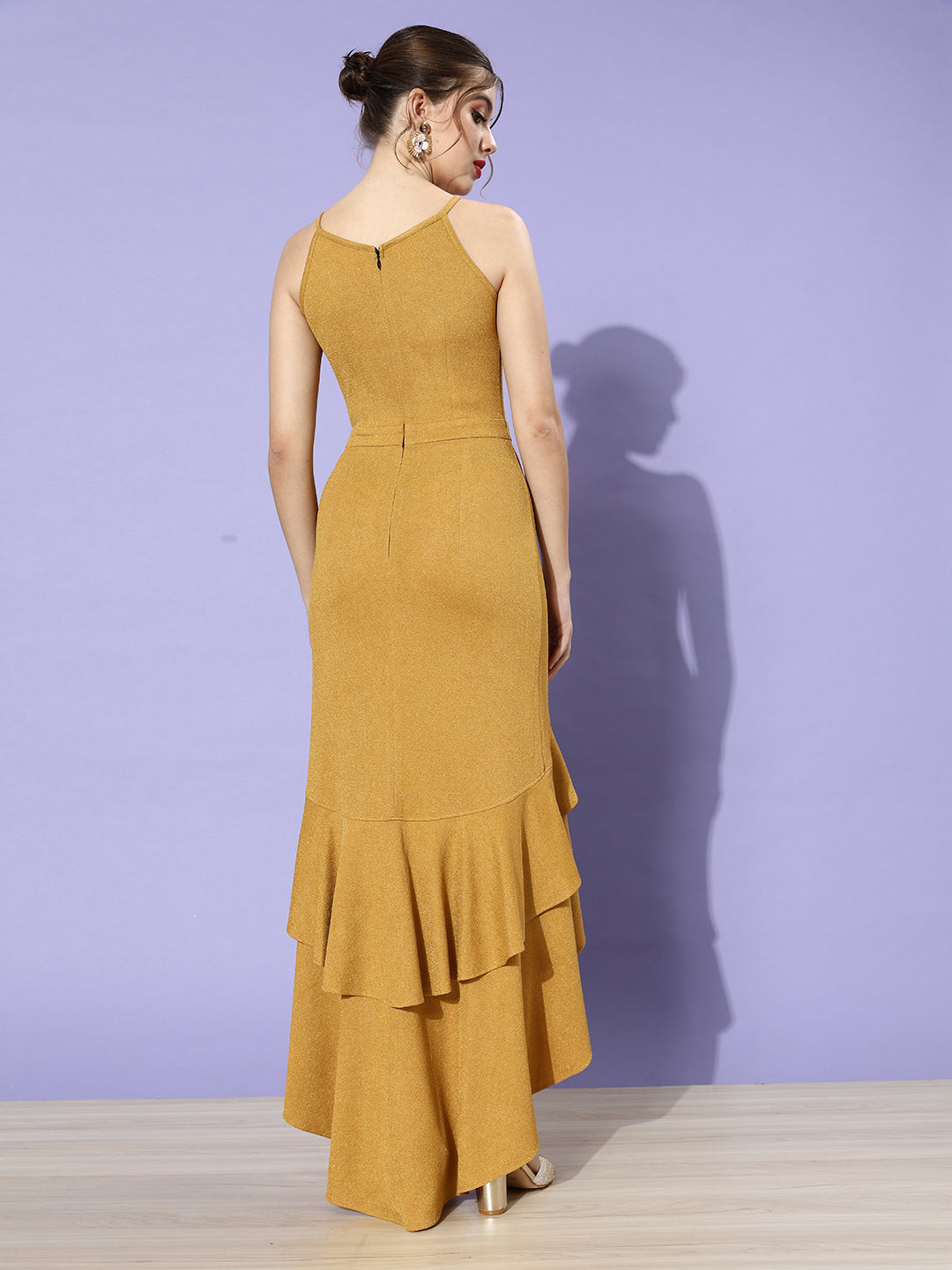 Mustard Sleeveless High Low Maxi Dress Long Dress Frock for Women