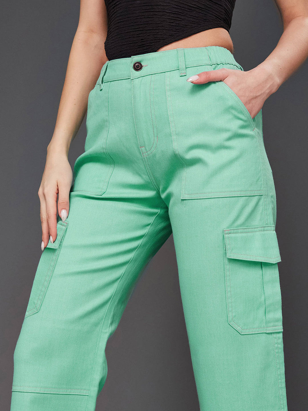24/7 Comfort Turquoise Wide-Leg High-Rise Stretchable Denim Pants