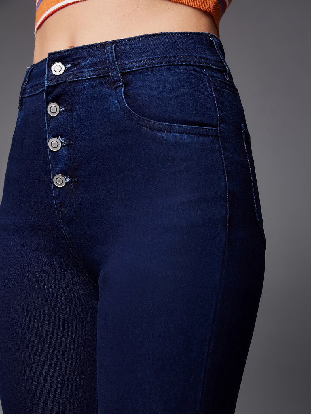 CHASEstretch™ Navy-Blue Skinny High-Rise Knee-Slit Denim Jeans