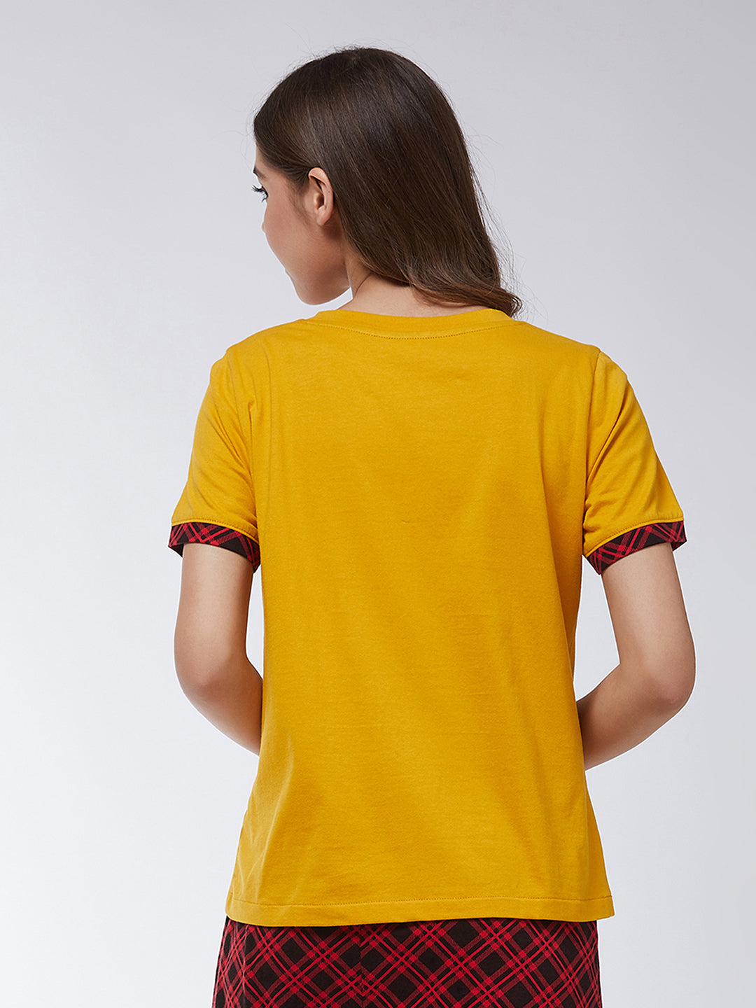 Women's Mustard Yellow Round Neck Short Sleeves Regular Length Printed T-shirt