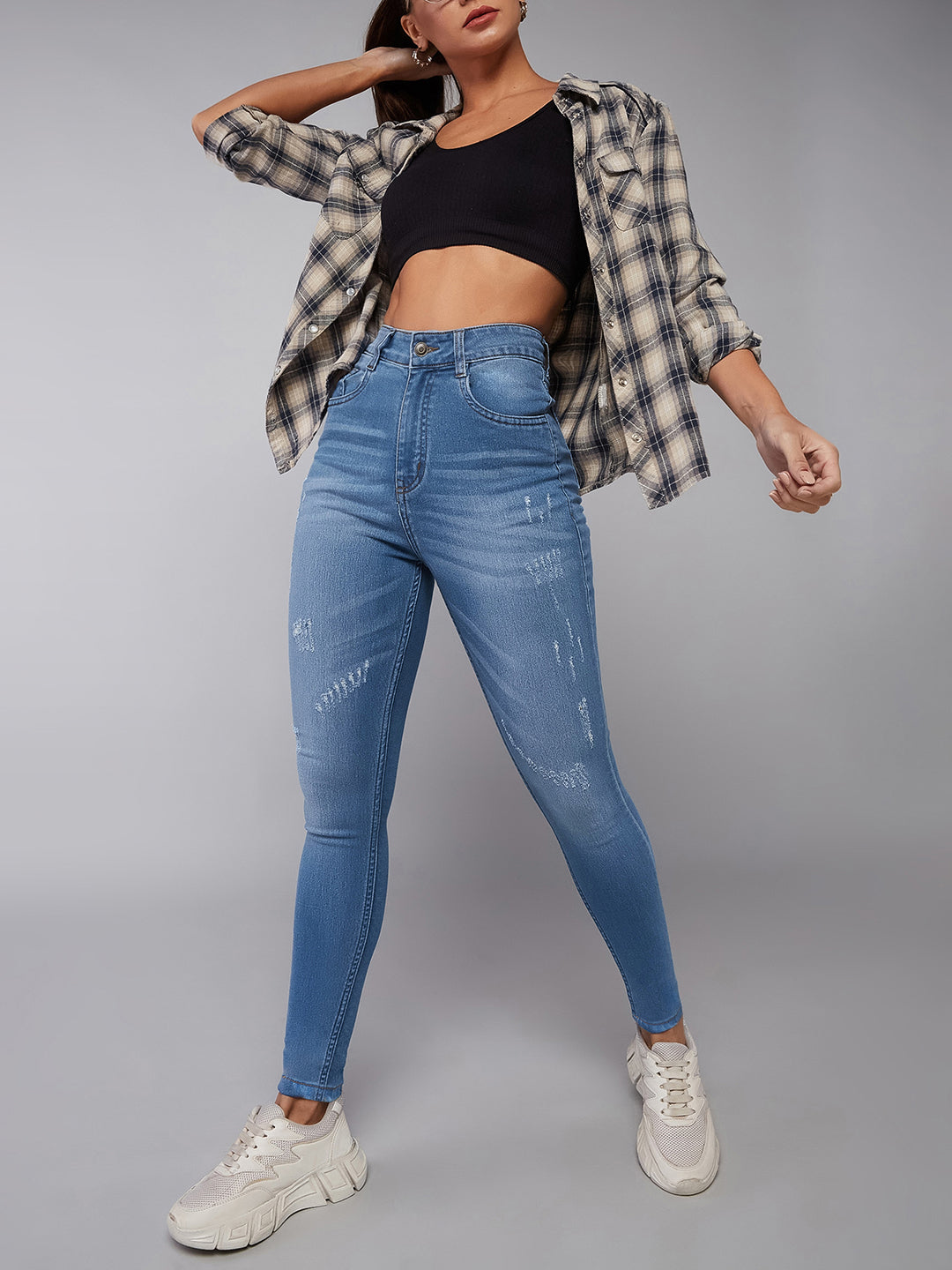 CHASEstretch™ Women's Blue Skinny High-Rise Mild Distress Stretchable Denim Jeans