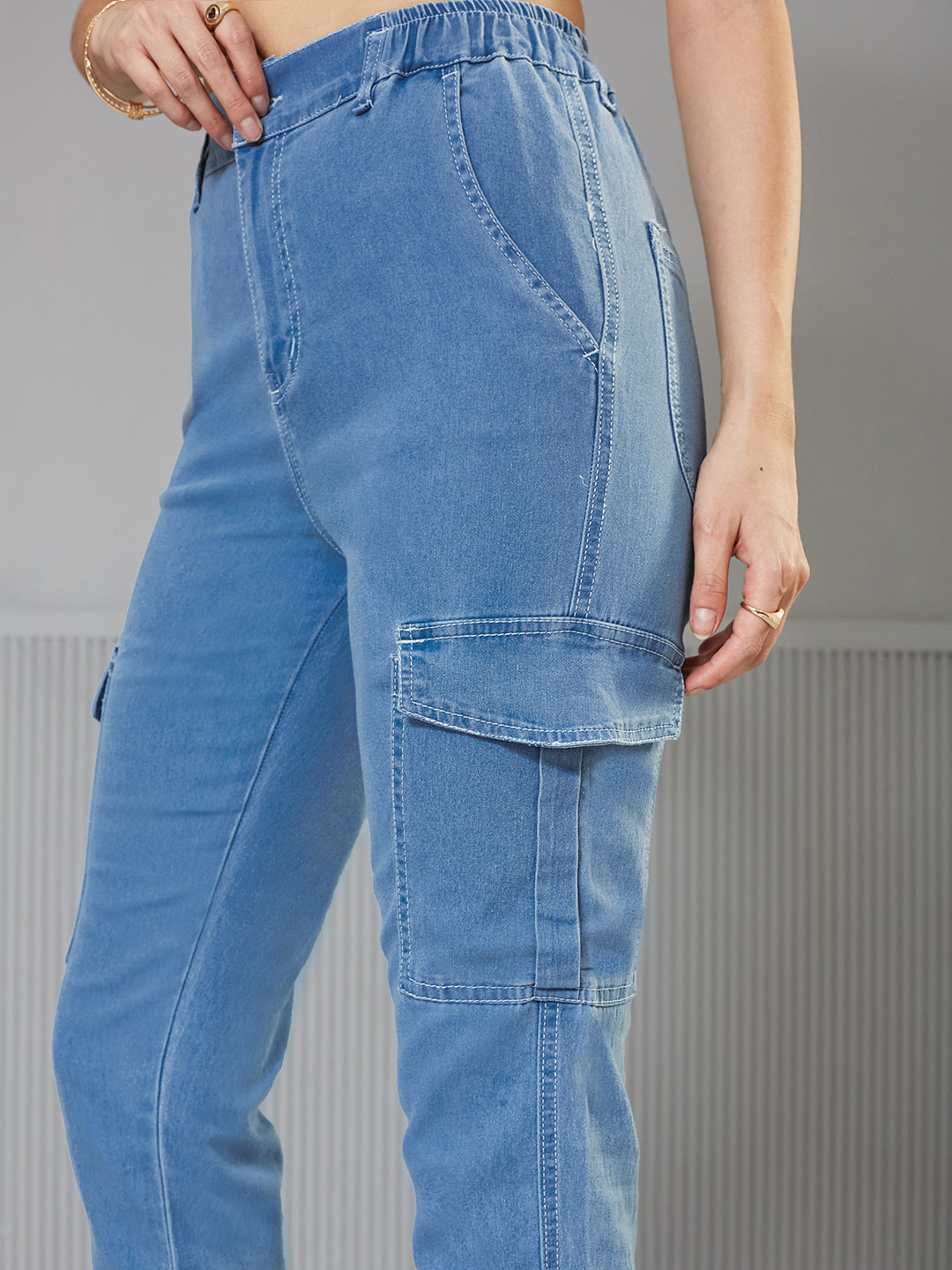 Women's Light Blue Regular High-Rise clean-look Regular Stretchable Light Weight Denim joggers