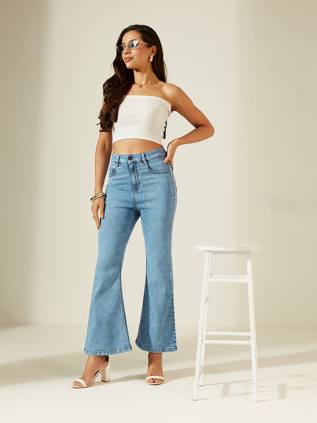 POWER STRETCH Blue Bootcut High-Rise Denim Jeans for Women