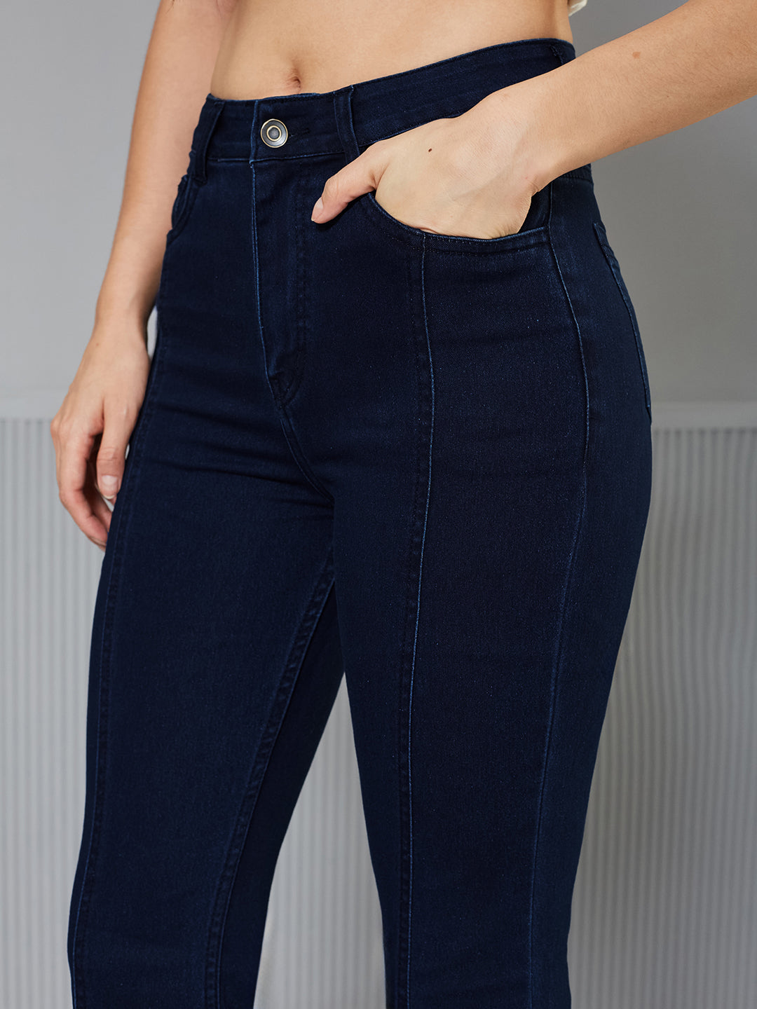 Navy-Blue Bootcut High-Rise Regular Stretchable Denim Jeans for Women