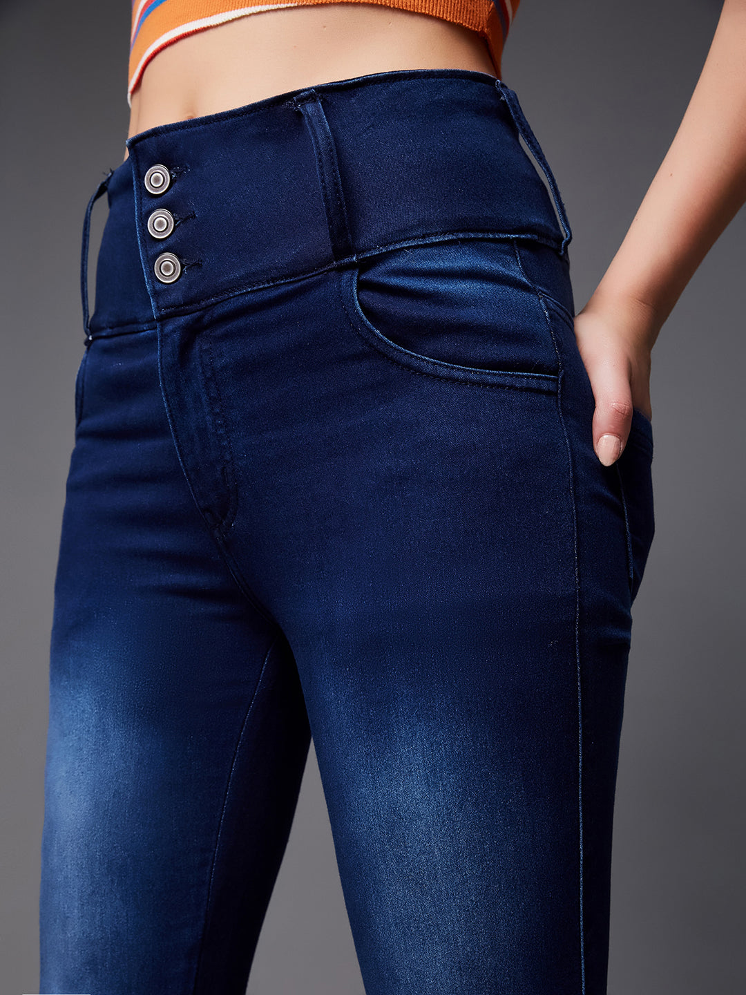 CHASEstretch™ Women's Navy-Blue Skinny-Fit High-Rise Stretchable High-Rise Denim Jeans