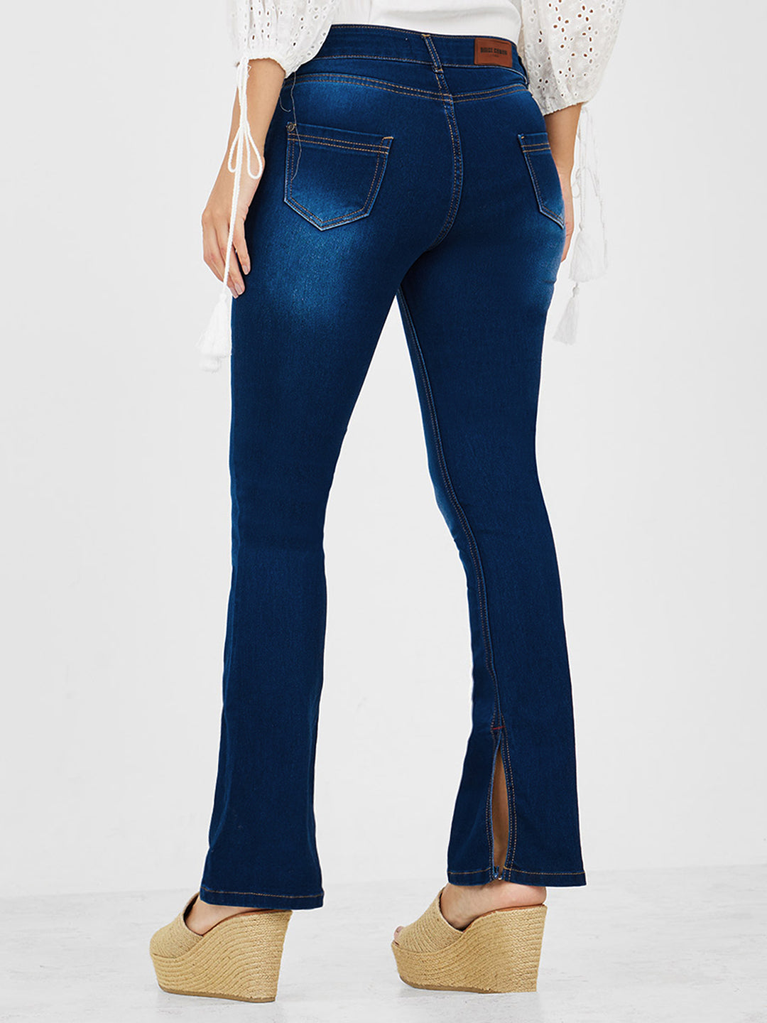 Women's Black Wide leg High rise Clean look Regular Stretchable Denim Jeans