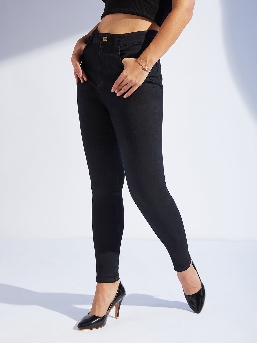 Women's Black Skinny-Fit High-Rise Regular-Length Stretchable Denim Jeans