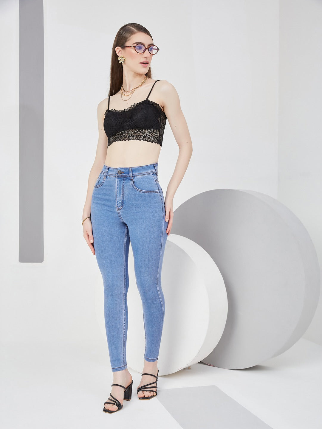 Blue Skinny high-rise Distressed Denim Jeans for Women