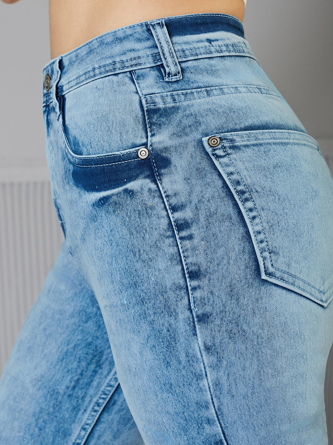 24/7 Comfort Light-Blue Wide-Leg Fit High-Rise Stretchable Denim Jeans for Women — Miss Chase