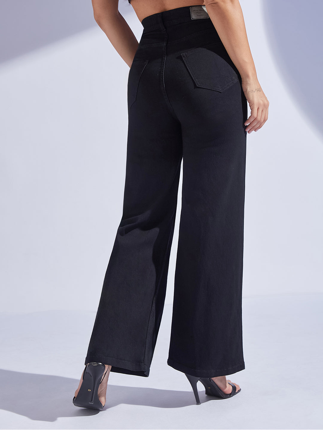 Women's Black Wide Leg High-Rise Stretchable Denim Jeans