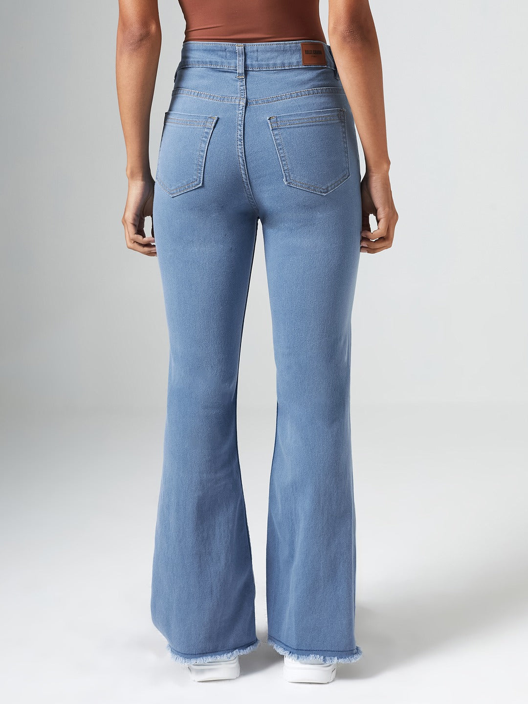 Light Blue Bootcut High rise Clean look Regular Stretchable Denim Jeans for Women