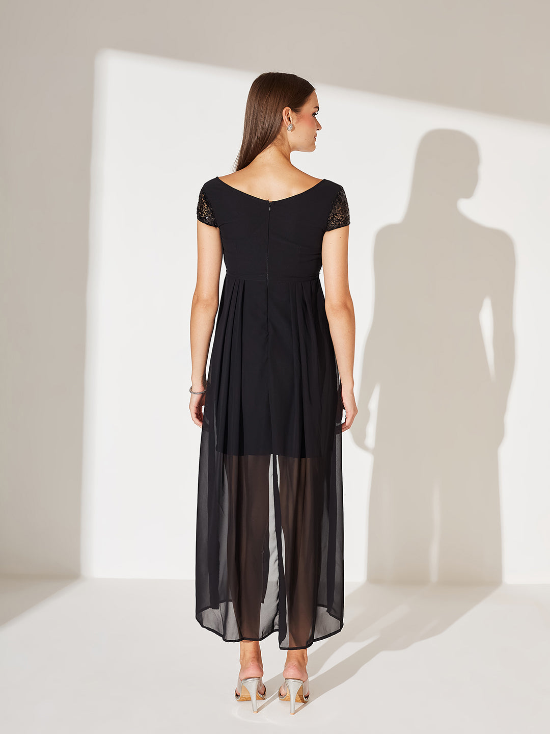 Women's Black Embellished Fit & Flare Maxi Dress
