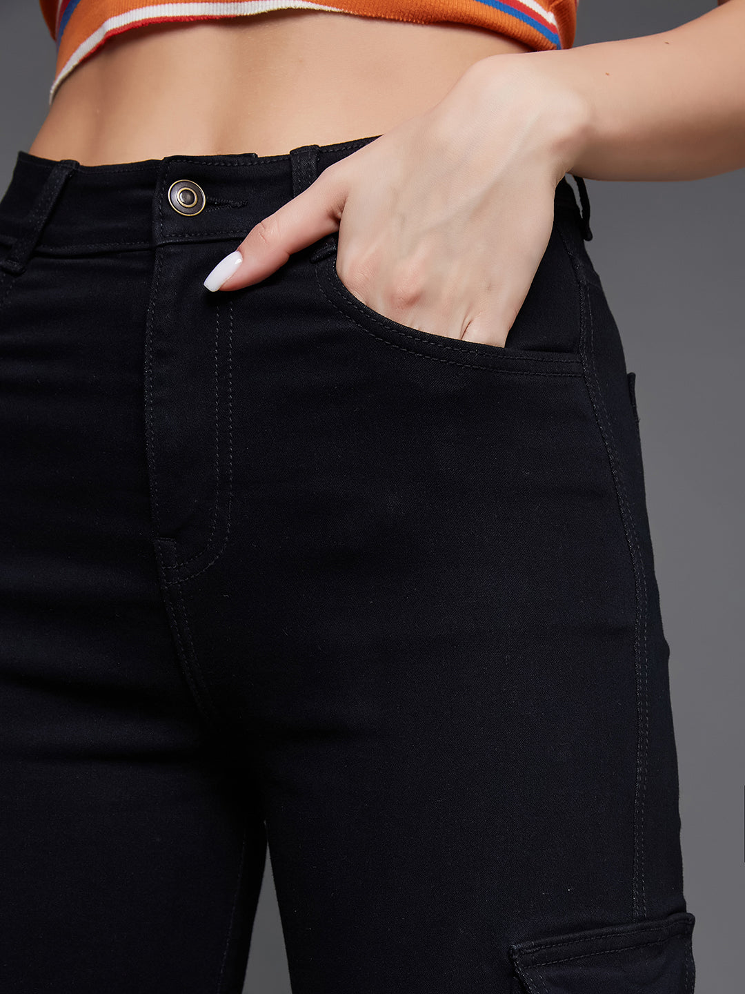 24/7 Comfort Black Wide-Leg High-Rise Stretchable Denim Jeans