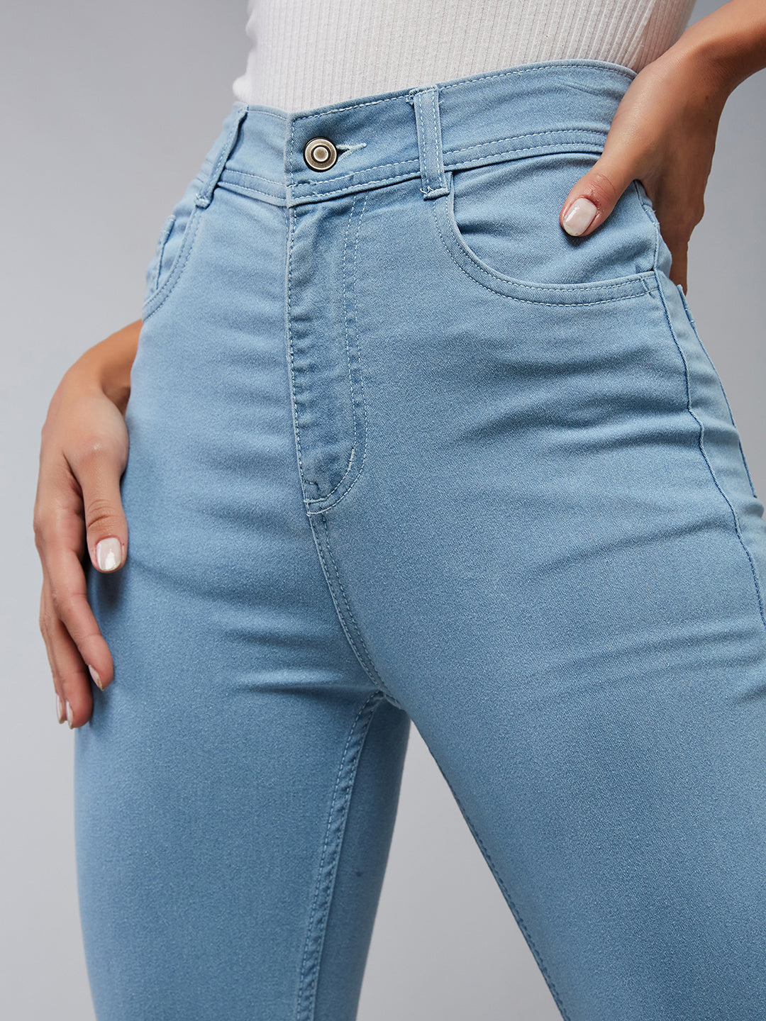 24/7 Comfort Light-Blue Skinny-Fit High-Rise Distressed Cropped Denim Jeans for Women