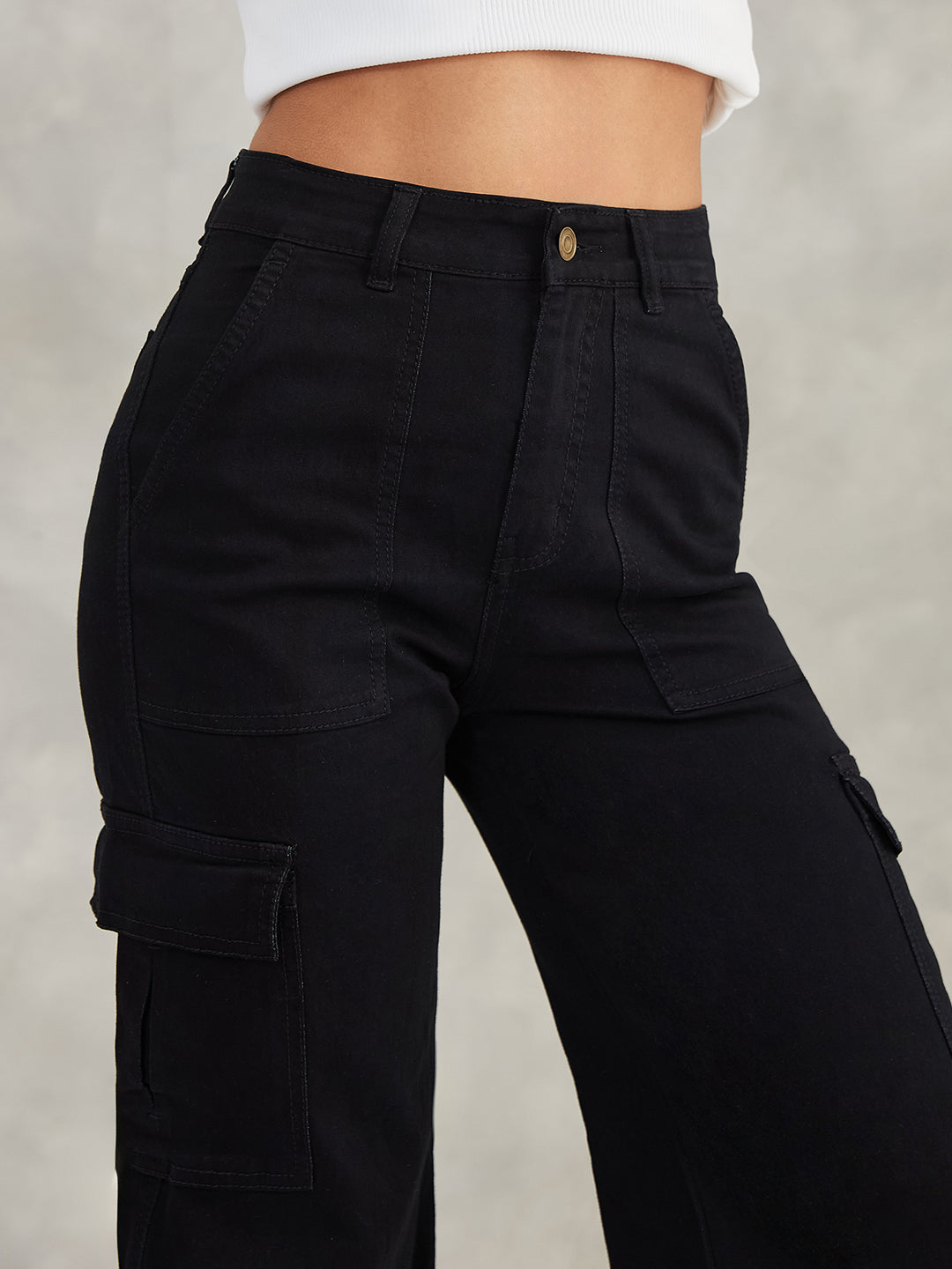 Women's Black Wide-Leg High-Rise Stretchable Denim Jeans