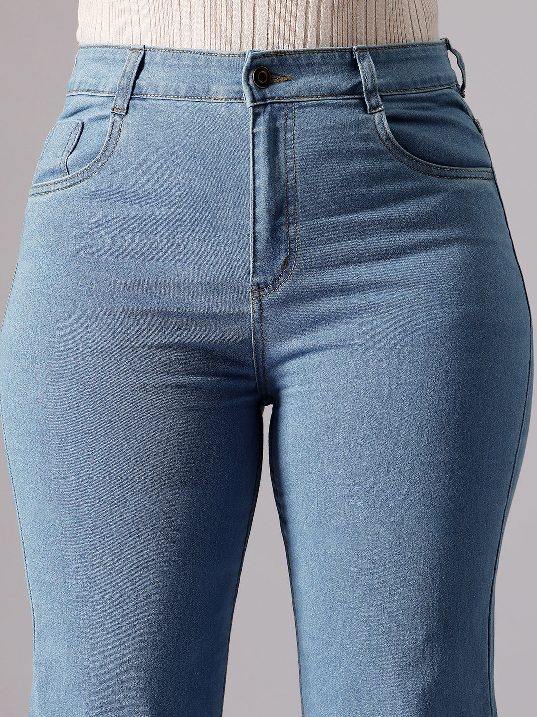 Women's Light Blue Bootcut High-Rise Clean-Look Stretchable Denim Jeans