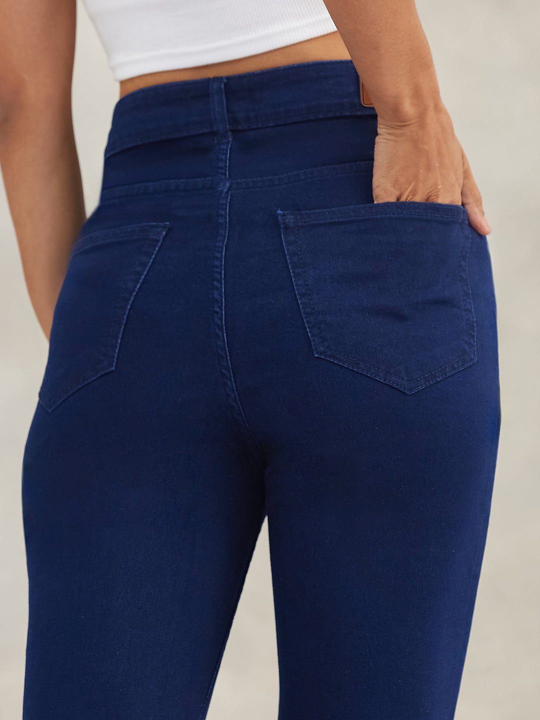 Women's Navy Blue Bootcut High-Rise Stretchable Shaping Denim Jeans