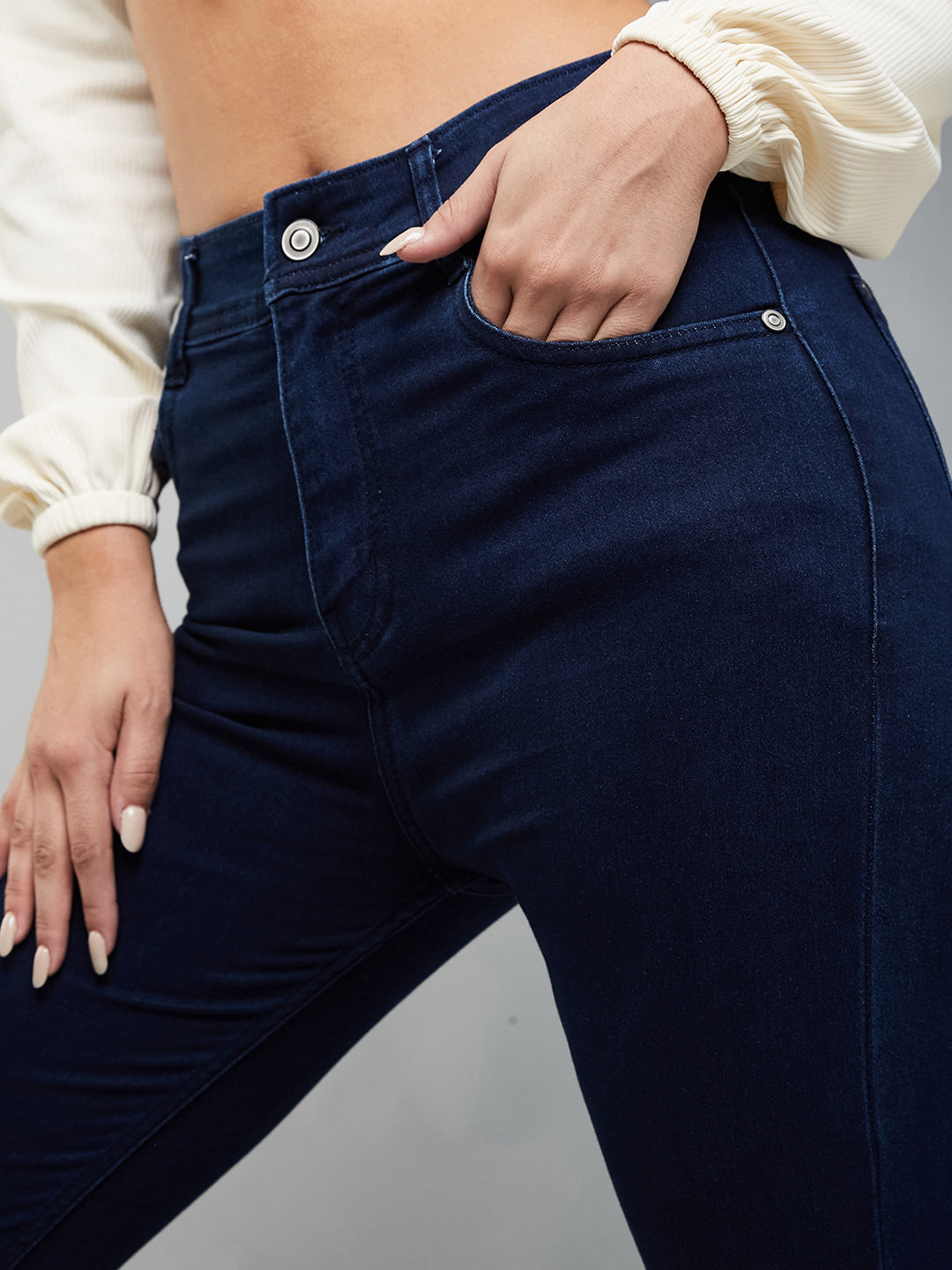CHASEstretch™ Navy-Blue Skinny-Fit High-Rise Cropped-Length Denim Jeans