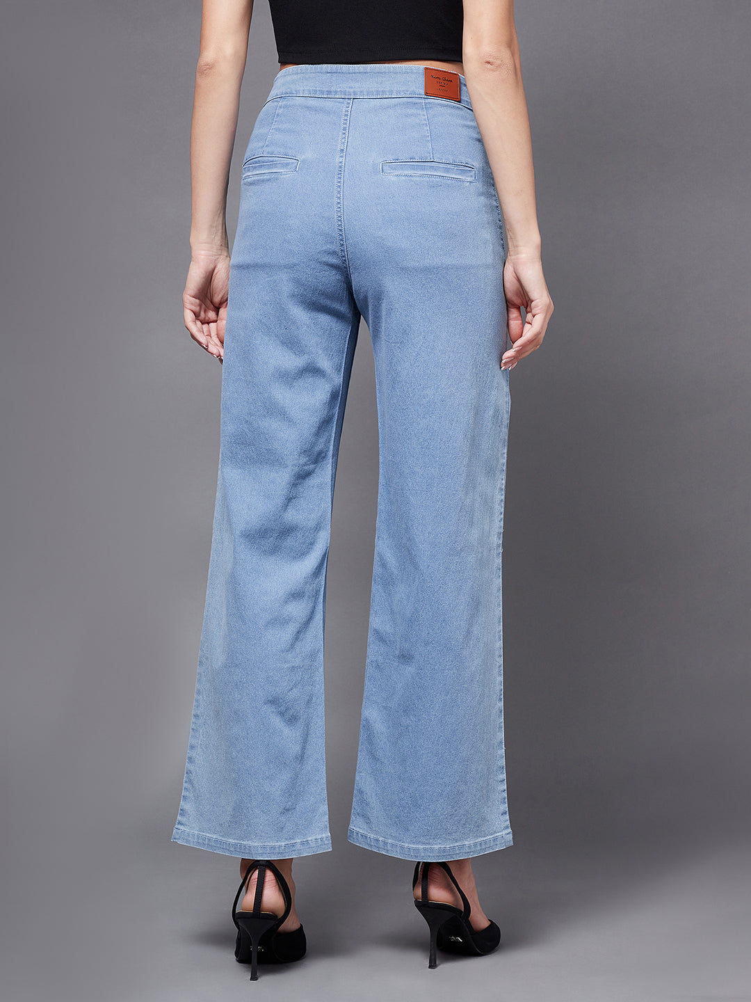 24/7 Comfort Light Blue Wide-Leg Mid-Rise Clean-Look Regular Stretchable Denim Jeans