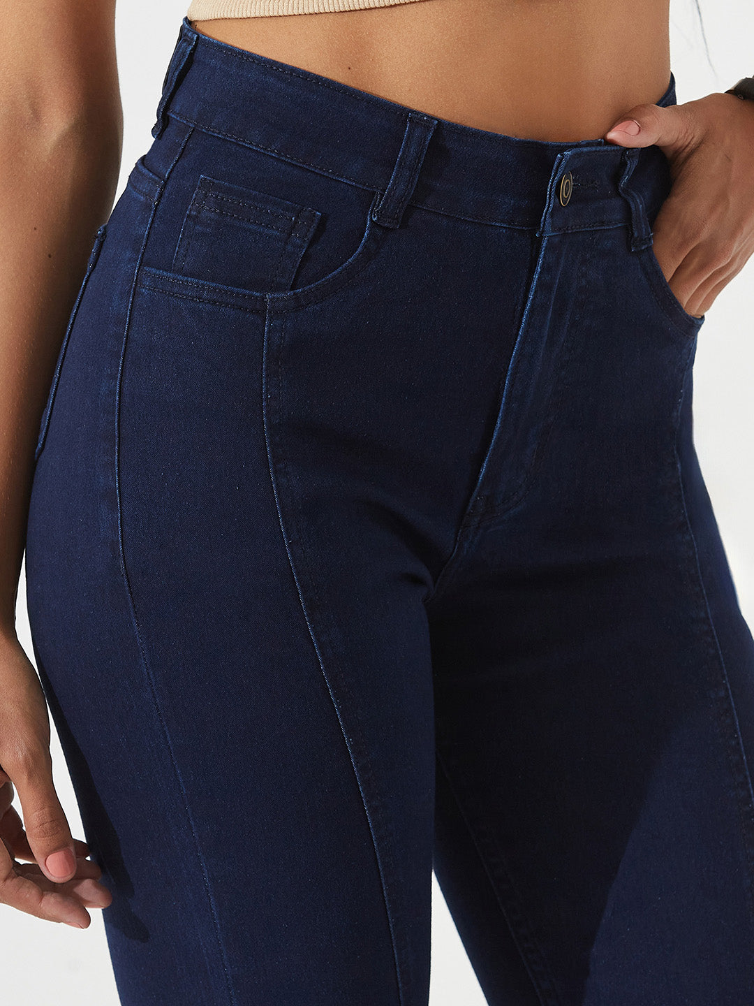 Navy-Blue Bootcut High-Rise Regular Stretchable Denim Jeans for Women