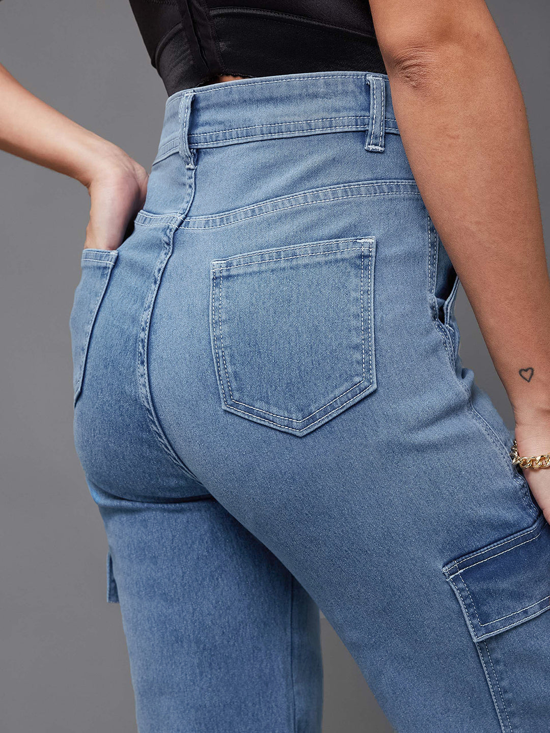 24/7 Comfort Mid-Blue Wide-Leg High-Rise Stretchable Denim Jeans